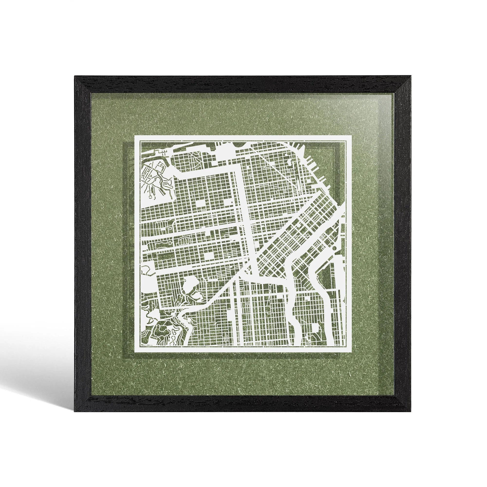 o3designstudio San Francisco Paper cut map framed 9 inch White map Black frame map art 22MF2006BW