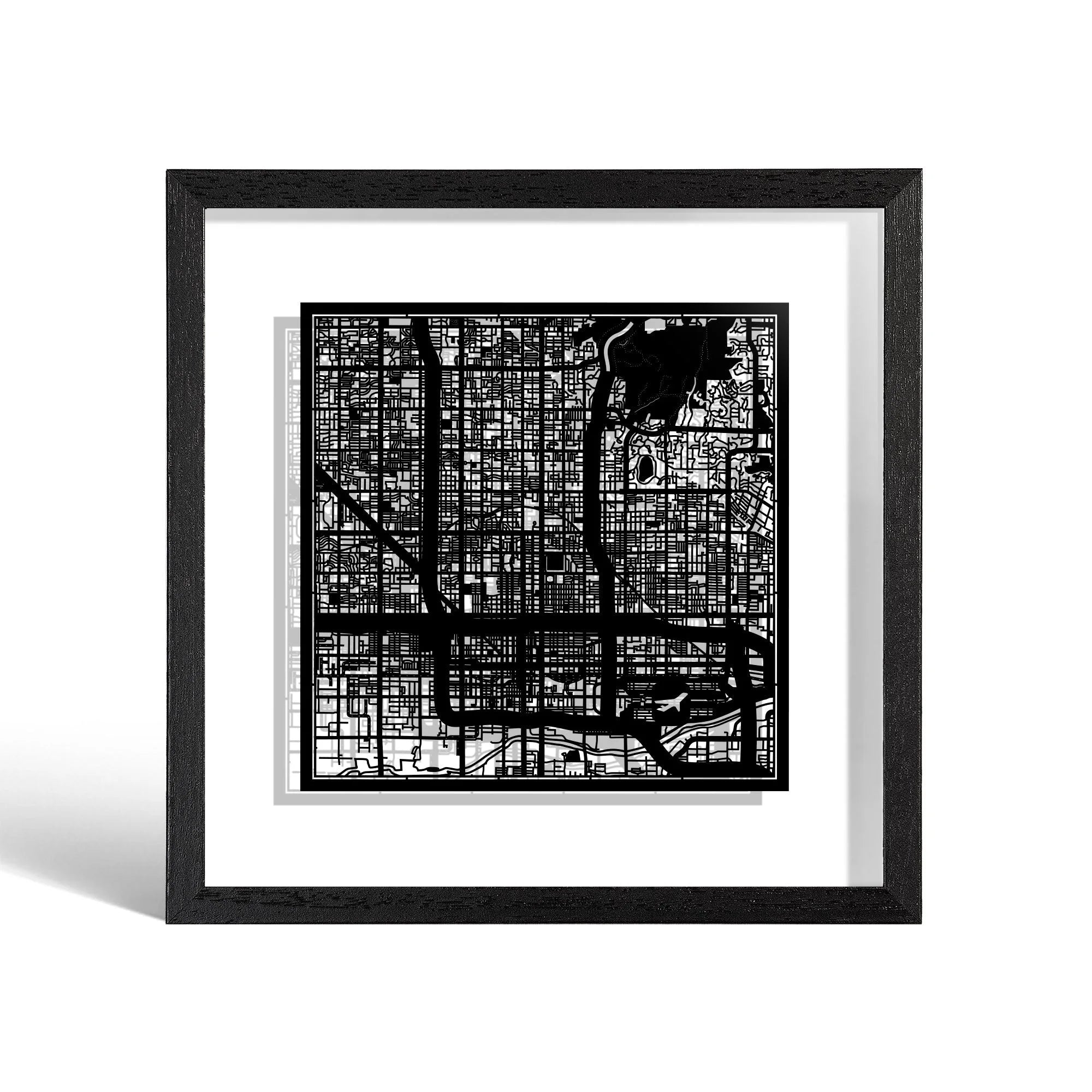 o3designstudio Phoenix Paper cut map framed 9 inch Black map Black frame map art 22MF2020BB