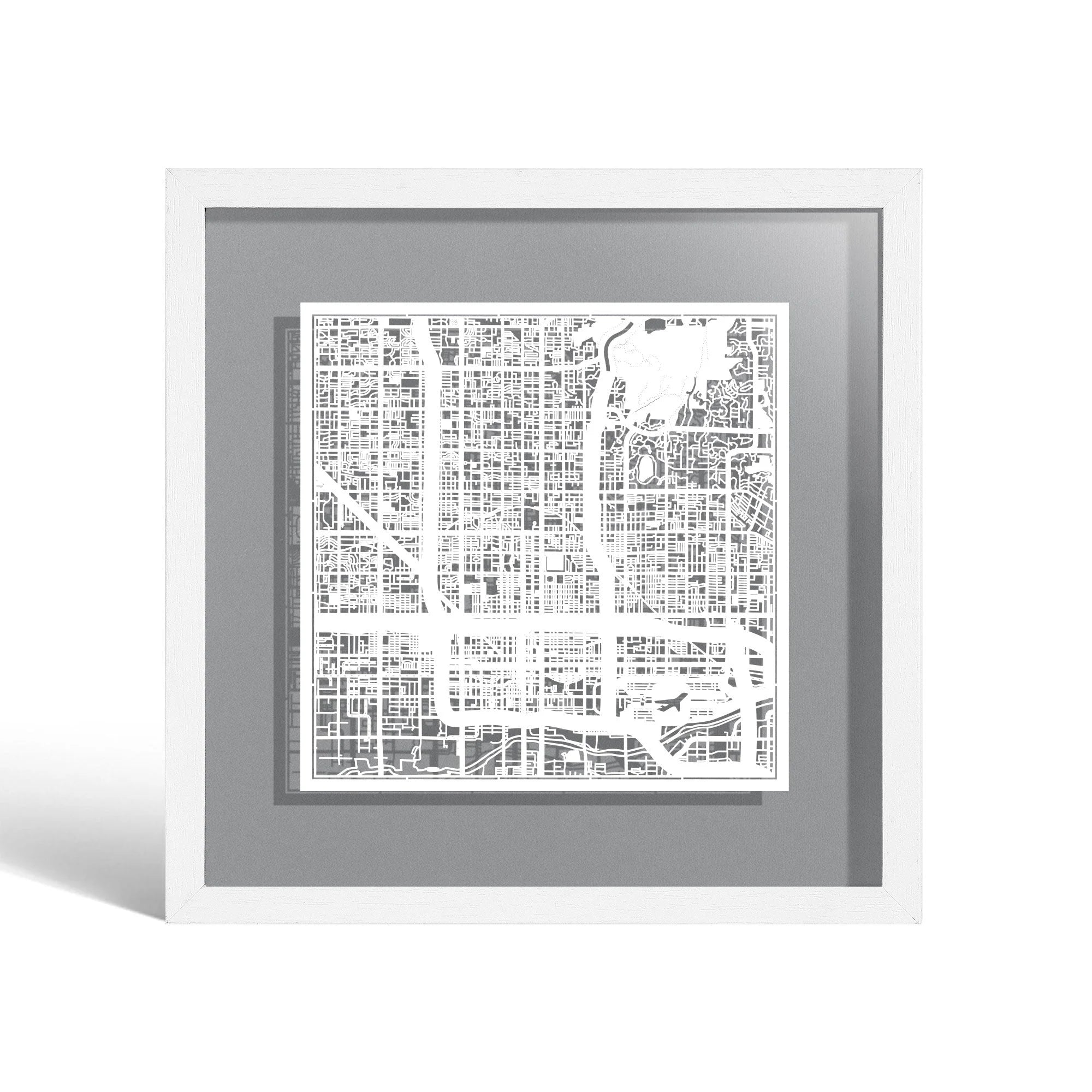 o3designstudio Phoenix Paper cut map framed 9 inch White map White frame map art 22MF2020WW