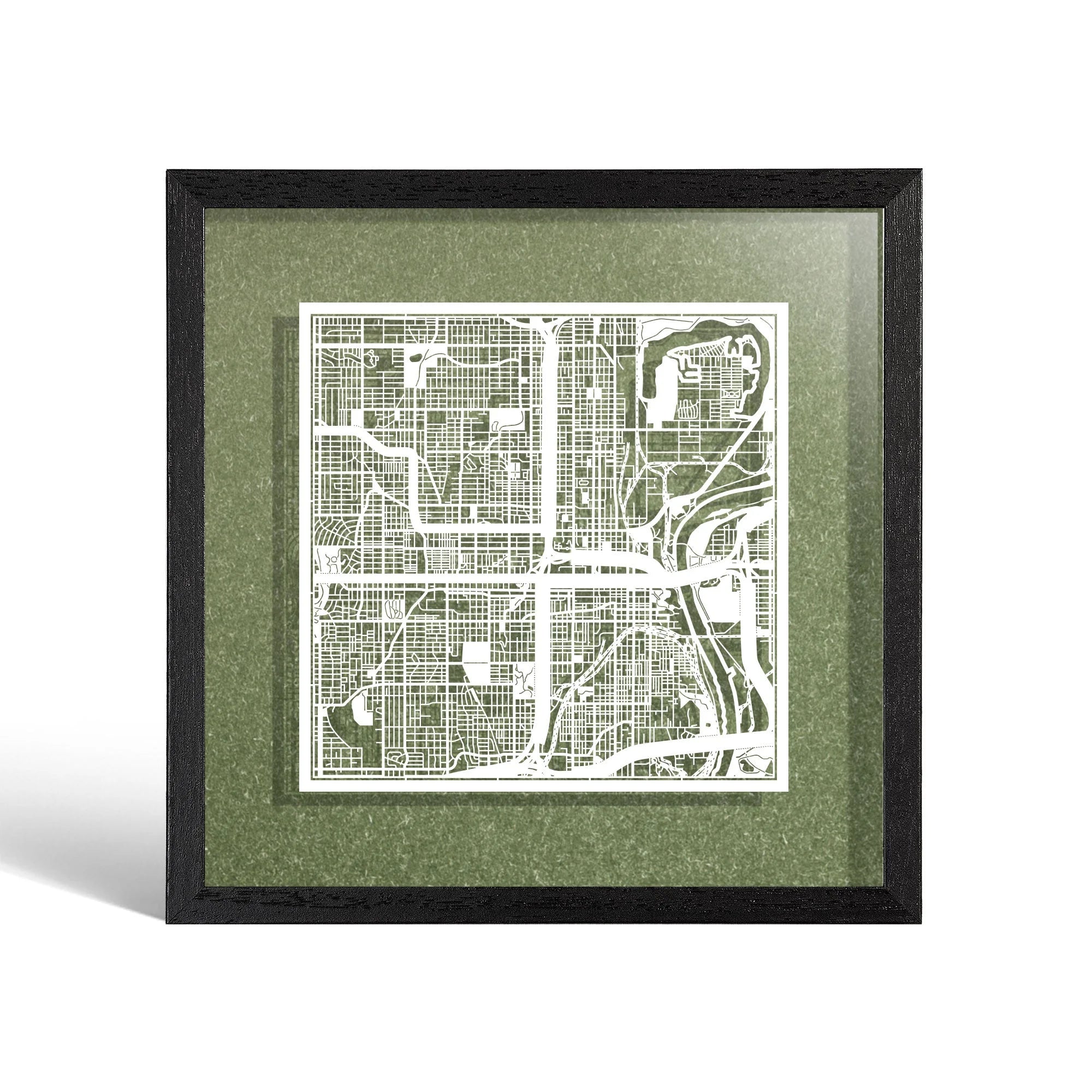 o3designstudio Omaha, NE Paper cut map framed 9 inch White map Black frame map art 22MF2033BW