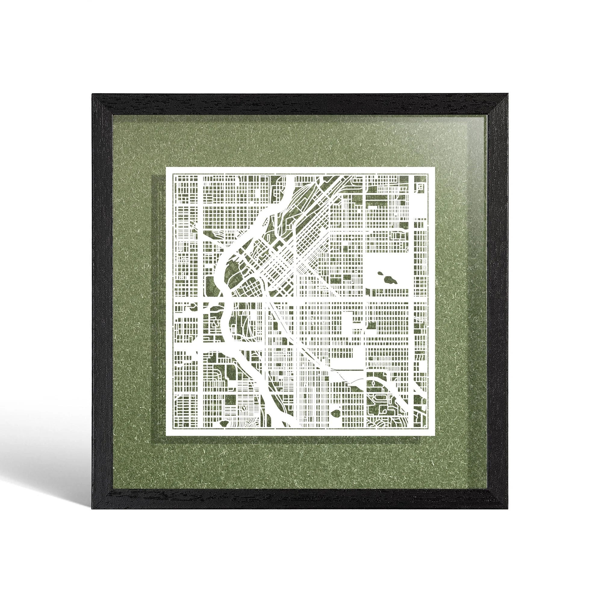 o3designstudio Denver Paper cut map framed 9 inch White map Black frame map art 22MF2018BW
