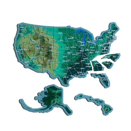 The United States Puzzle Piece Refrigerator Magnet | 44 Piece Acrylic Puzzle | Topographic Contours - Product Image