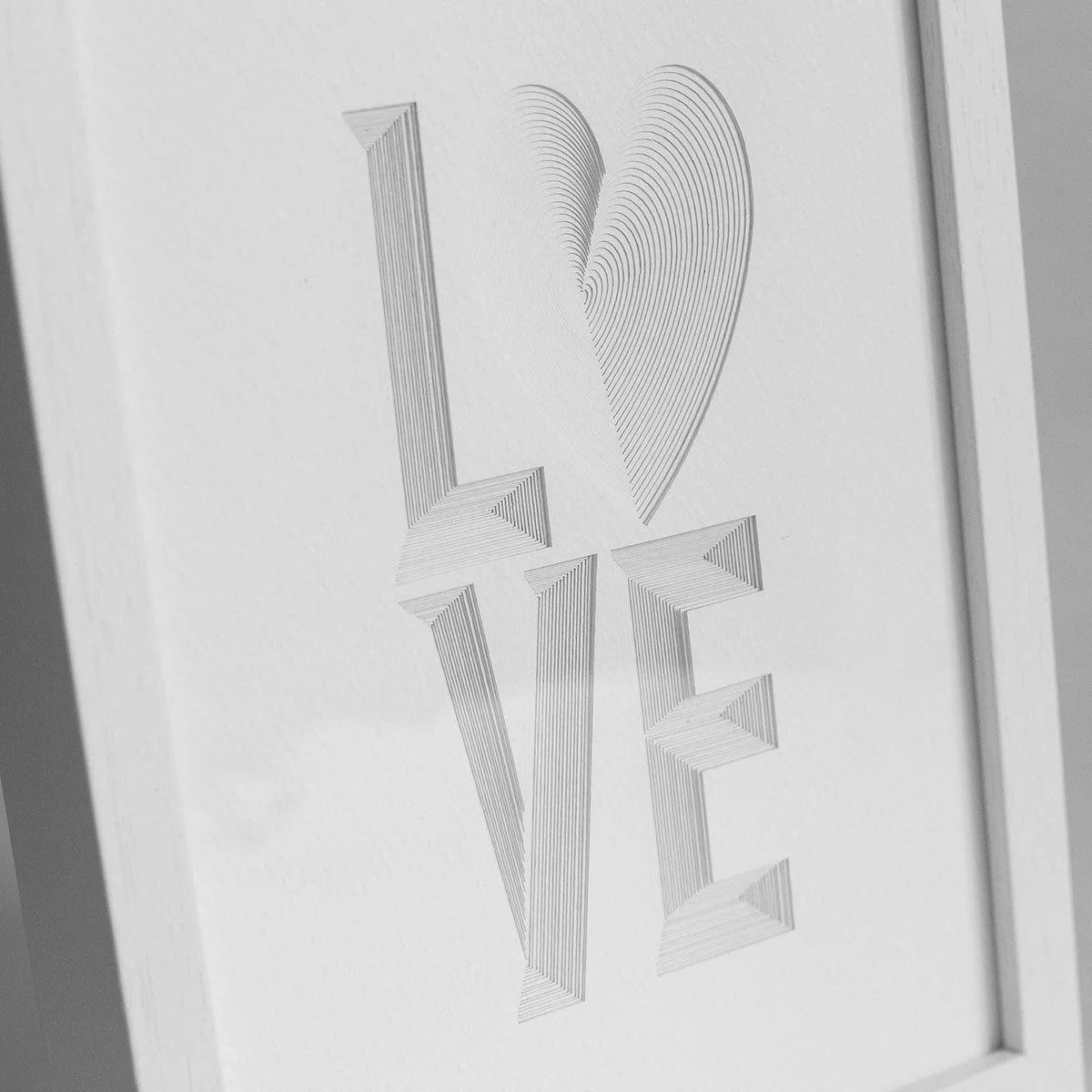 Typography paper art LOVE, Paper Art  IDEAL GIFTS A5 white Frame Close-up view- o3designstudio