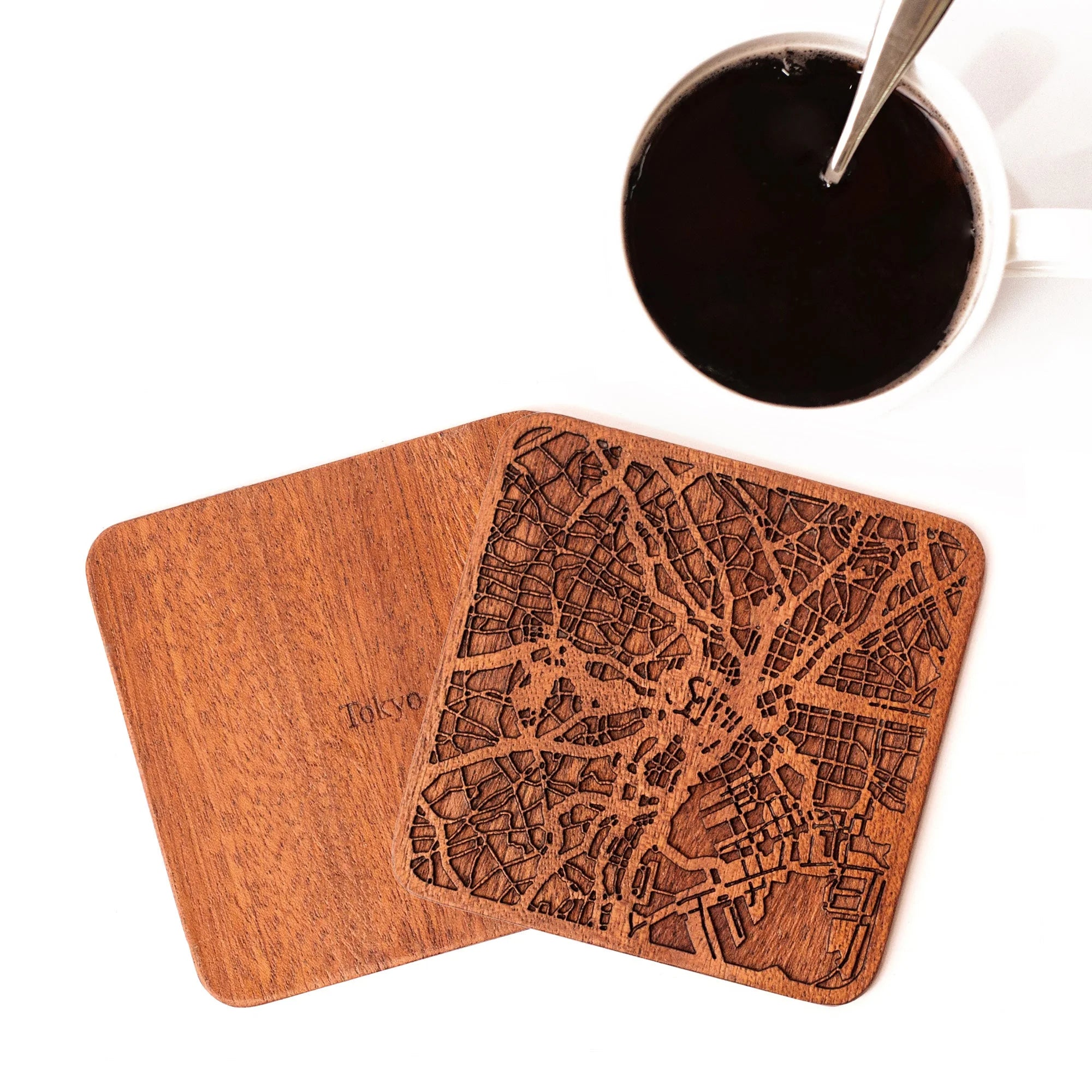 o3designstudio Tokyo Wooden Map coasters city map craft Tokyo duble