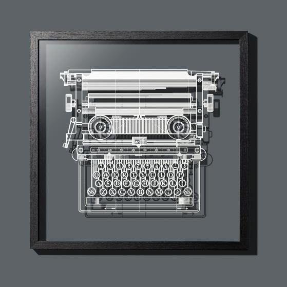 Paper-cut Typewriter 18 In. Framed, Paper Art - o3designstudio