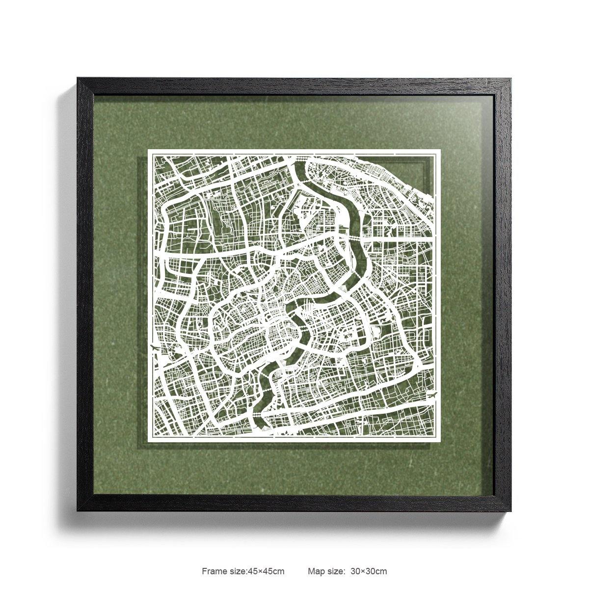Paper cut maps framed, Beijing / Shanghai / Hong Kong 18 in - o3designstudio
