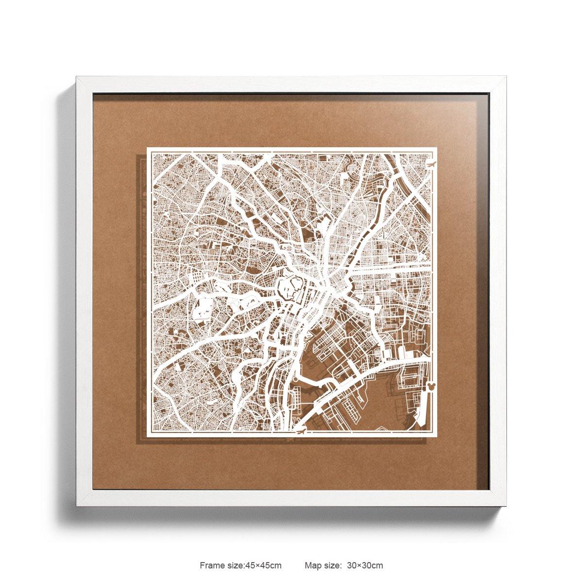 o3designstudio Paper cut maps framed  Tokyo Carft Background color White frame map art 45MF1003WWn-9