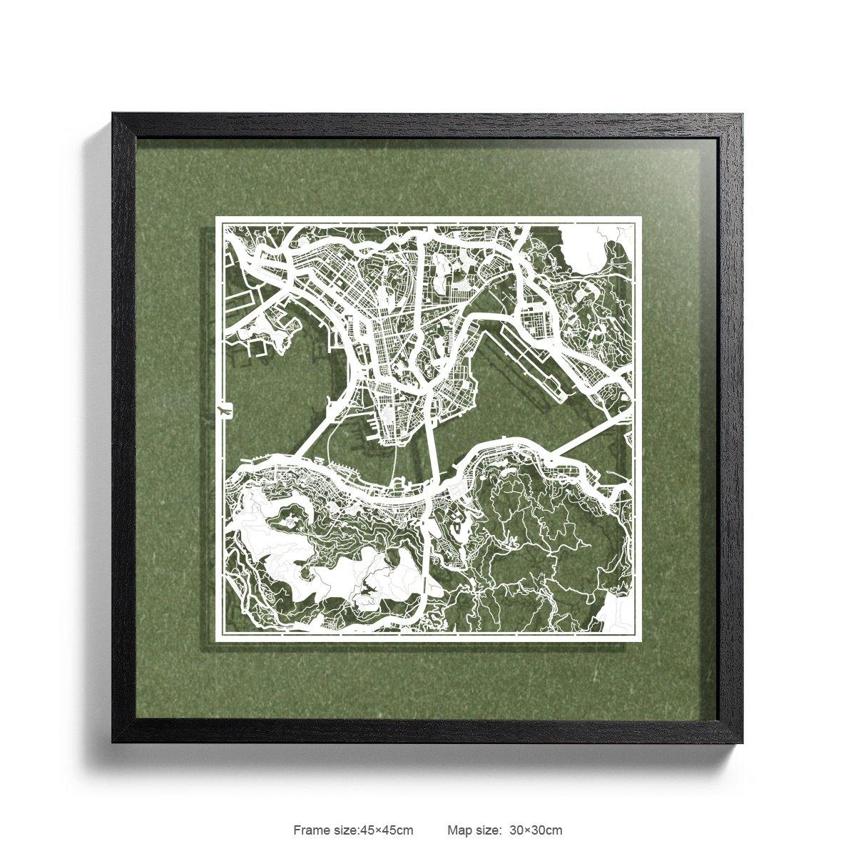 Paper cut maps framed, Beijing / Shanghai / Hong Kong 18 in - o3designstudio