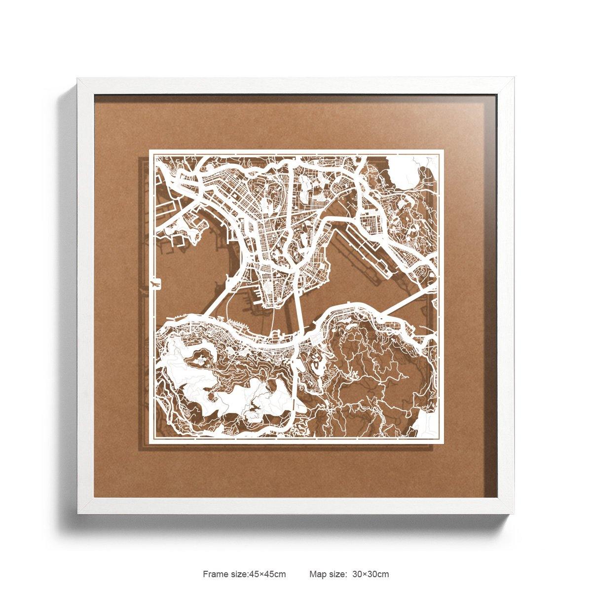 o3designstudio Paper cut map framed  Hong Kong Carft Background color White frame 45MF1005WWn-9 map art 45MF1005WWn-9