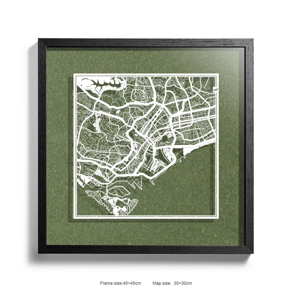 Paper cut maps framed, Tokyo / Sydney / Singapore 18 in - o3designstudio