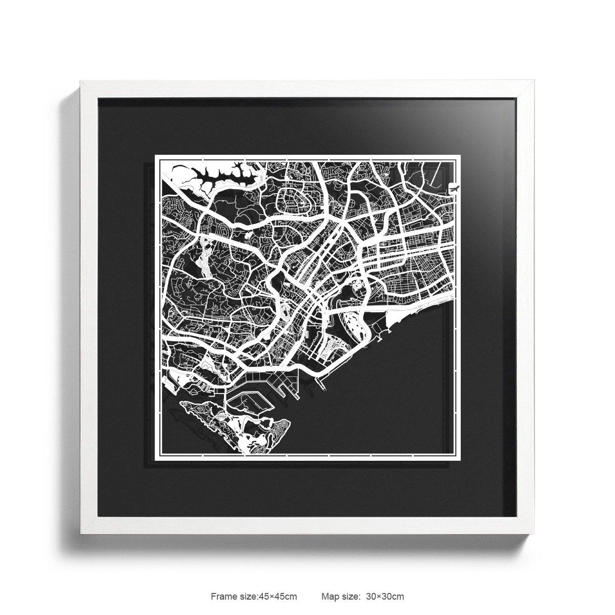 Paper cut maps framed, Tokyo / Sydney / Singapore 18 in - o3designstudio