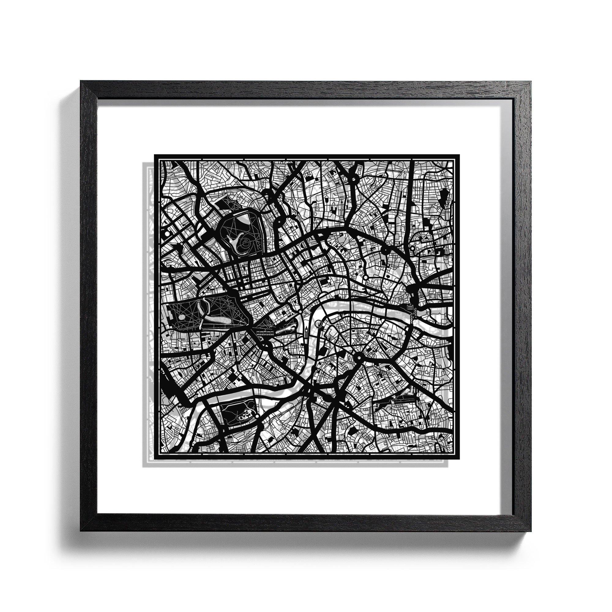 o3designstudio Paper cut maps framed  London White Background color Black frame map art 45MF3001BBn-0