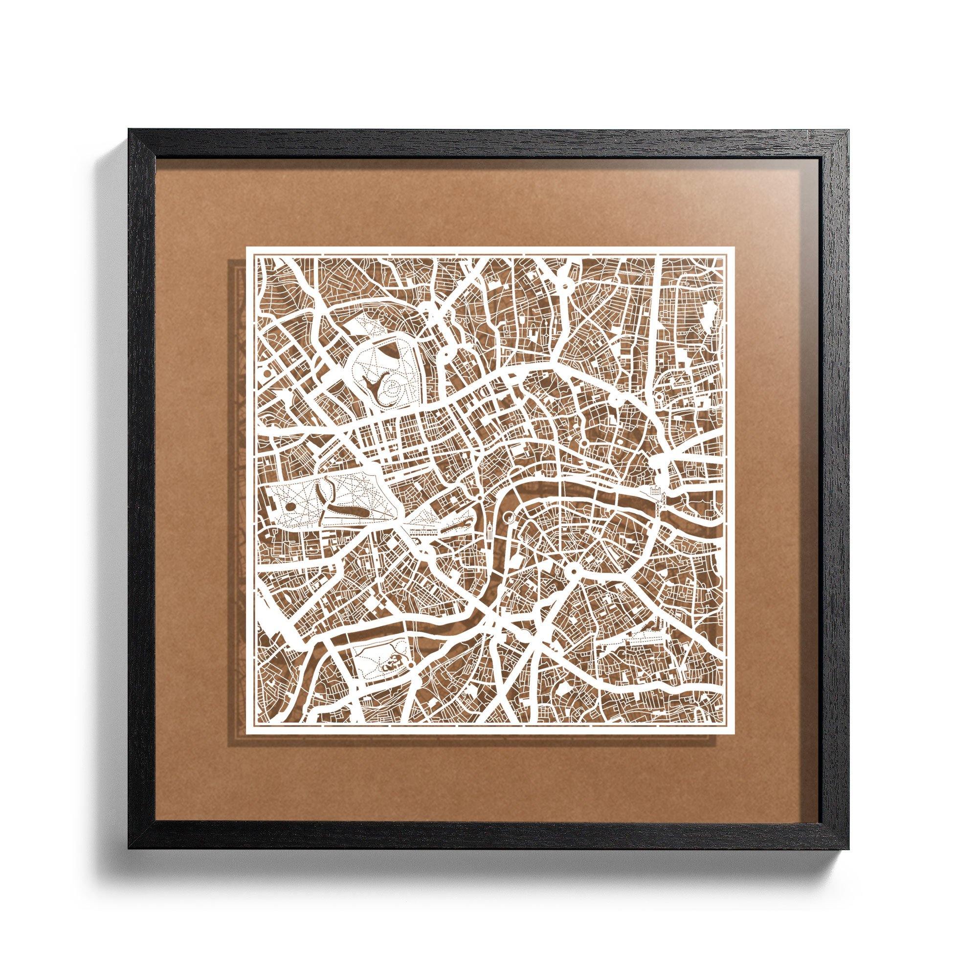 o3designstudio Paper cut maps framed  London Carft Background color Black frame map art 45MF3001BWn-9