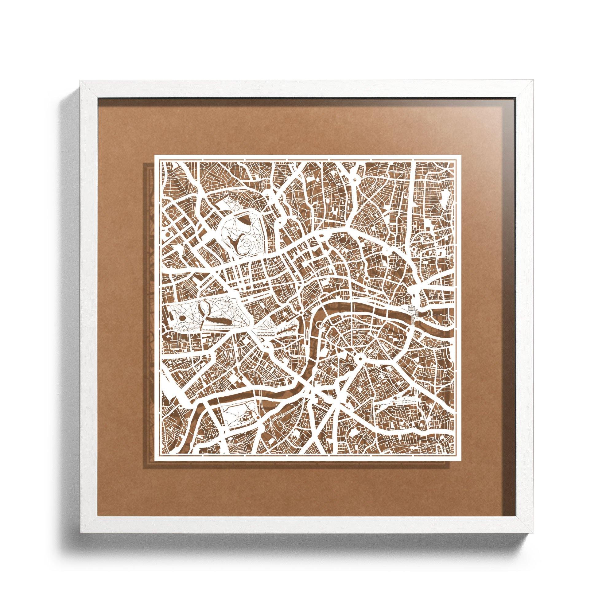 o3designstudio Paper cut maps framed  London Carft Background color White frame map art 45MF3001WWn-9