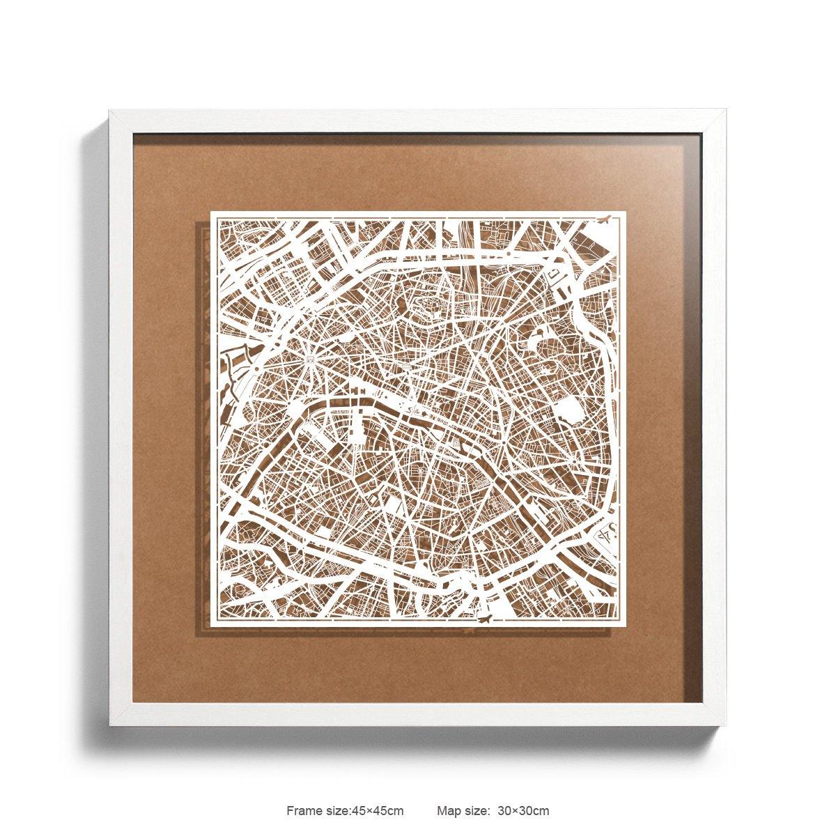 Paper cut maps framed, London / Paris / Berlin / Barcelona / Rome 18 in - o3designstudio