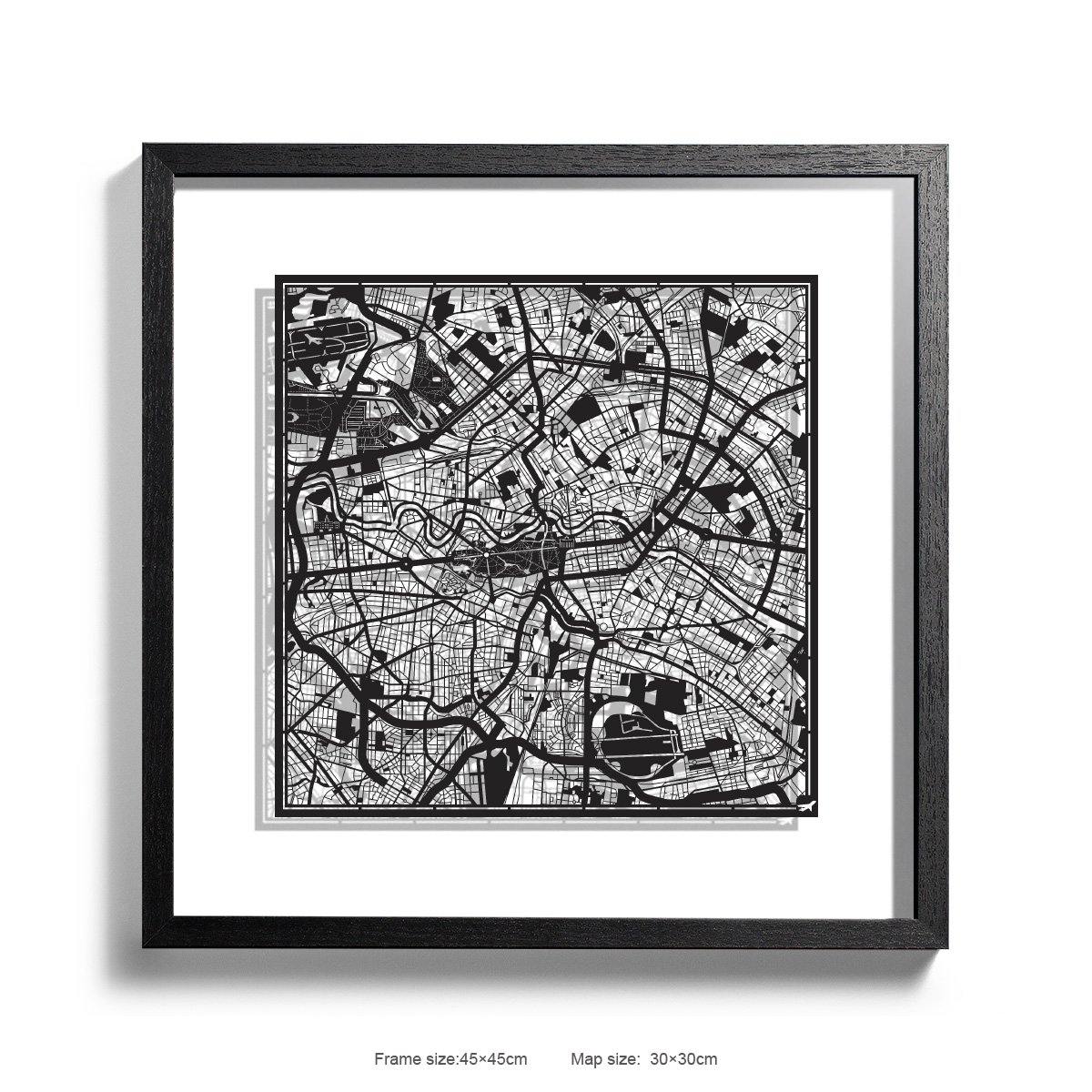 o3designstudio Paper cut maps framed  Berlin White Background color Black frame map art 45MF3003BBn-0