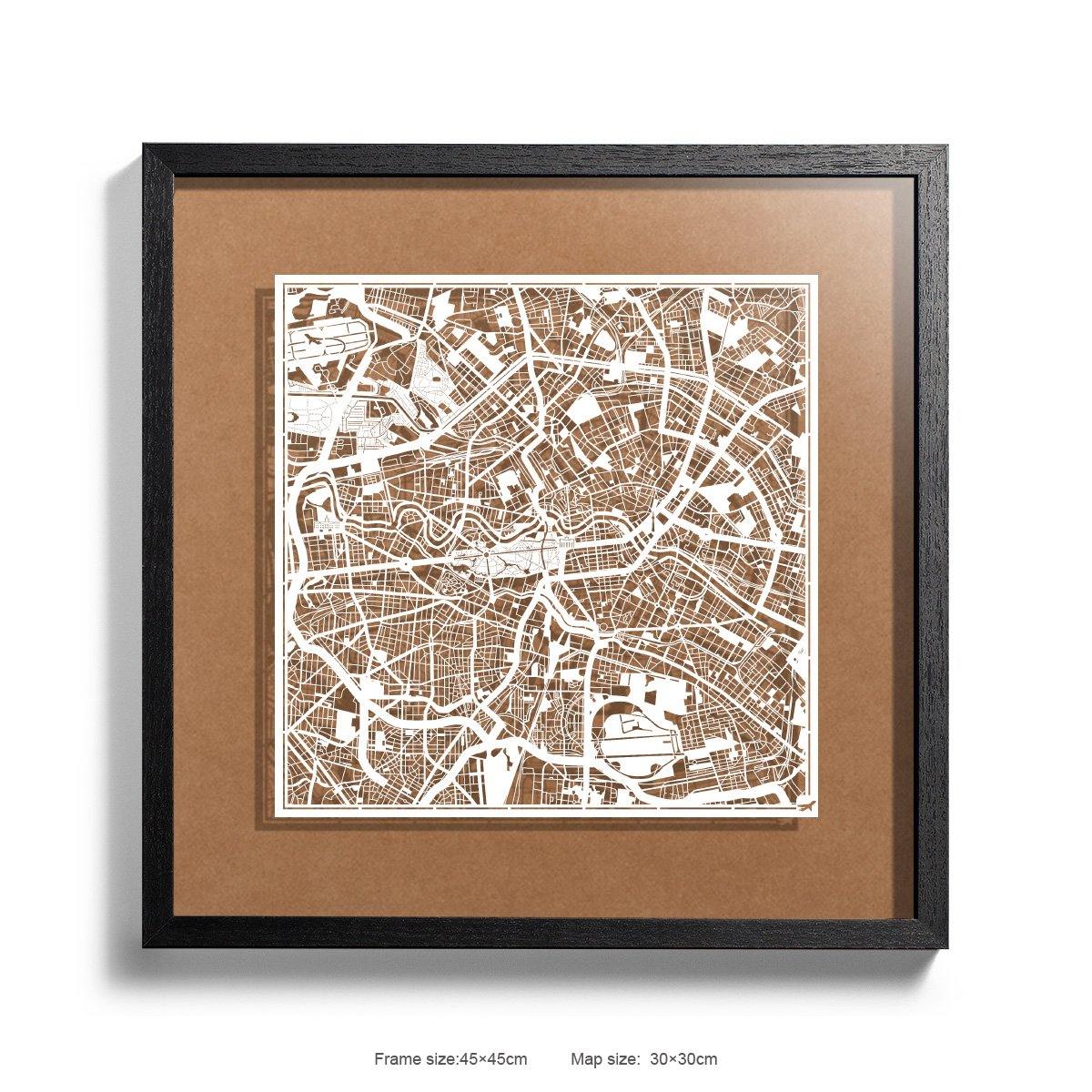 o3designstudio Paper cut maps framed  Berlin Carft Background color Black frame map art 45MF3003BWn-9