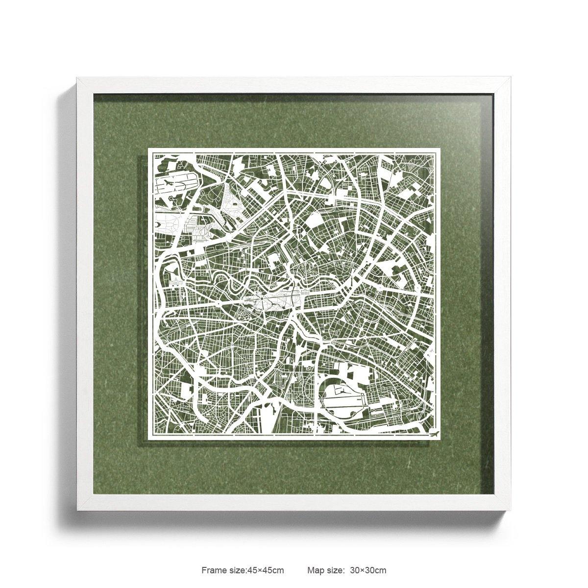 o3designstudio Paper cut maps framed  Berlin Green Background color White frame map art 45MF3003WWn-13