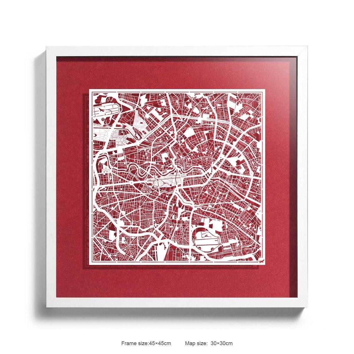 Paper cut maps framed, London / Paris / Berlin / Barcelona / Rome 18 in - o3designstudio