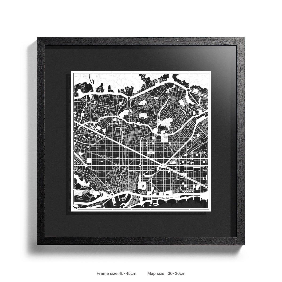 o3designstudio Paper cut maps framed  Barcelona Black Background color Black frame map art 45MF3005BWn-7