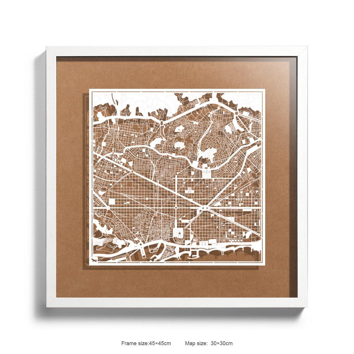 o3designstudio Paper cut maps framed  Barcelona Carft Background color White frame map art 45MF3005WWn-9