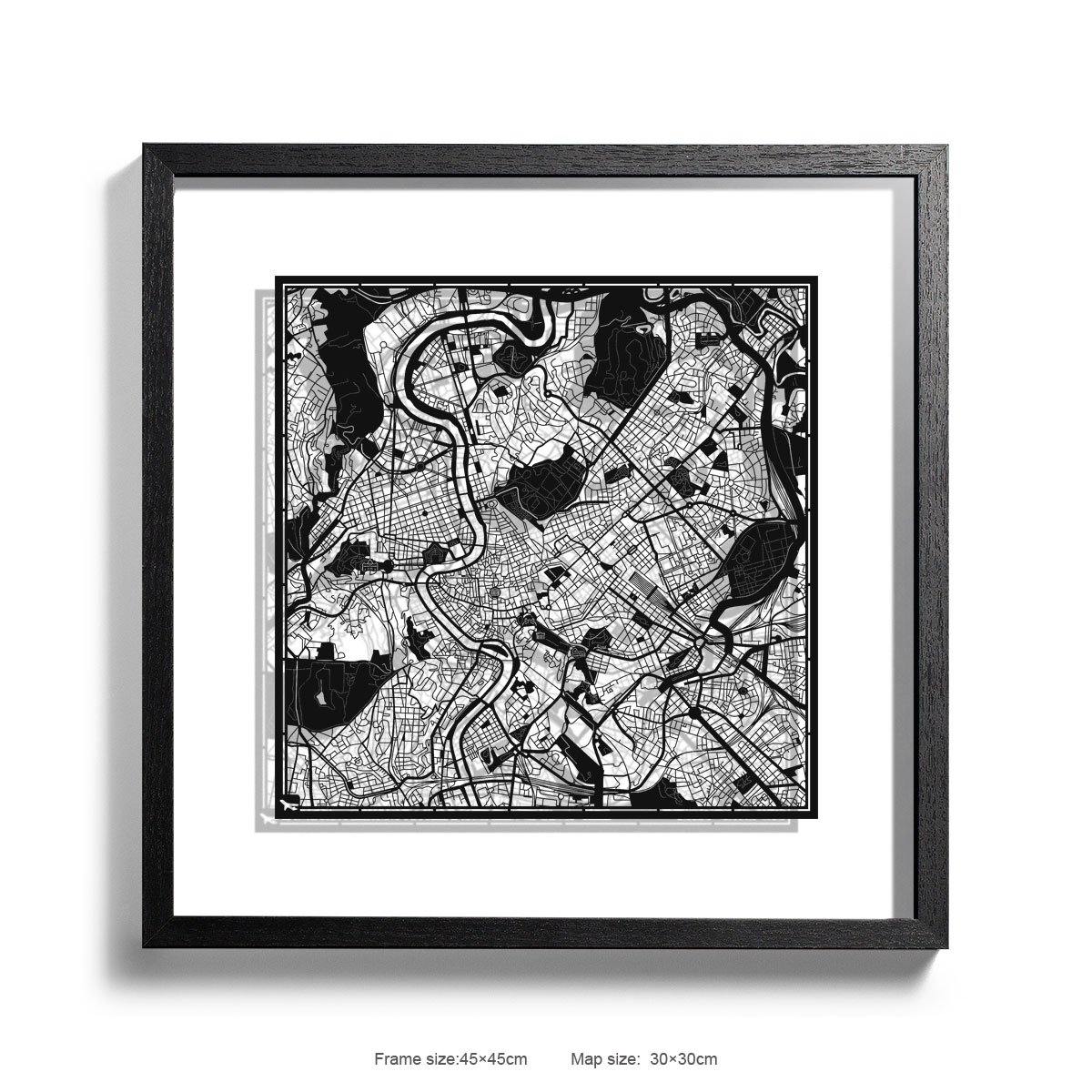 o3designstudio Paper cut maps framed  Rome White Background color Black frame map art 45MF3007BBn-0