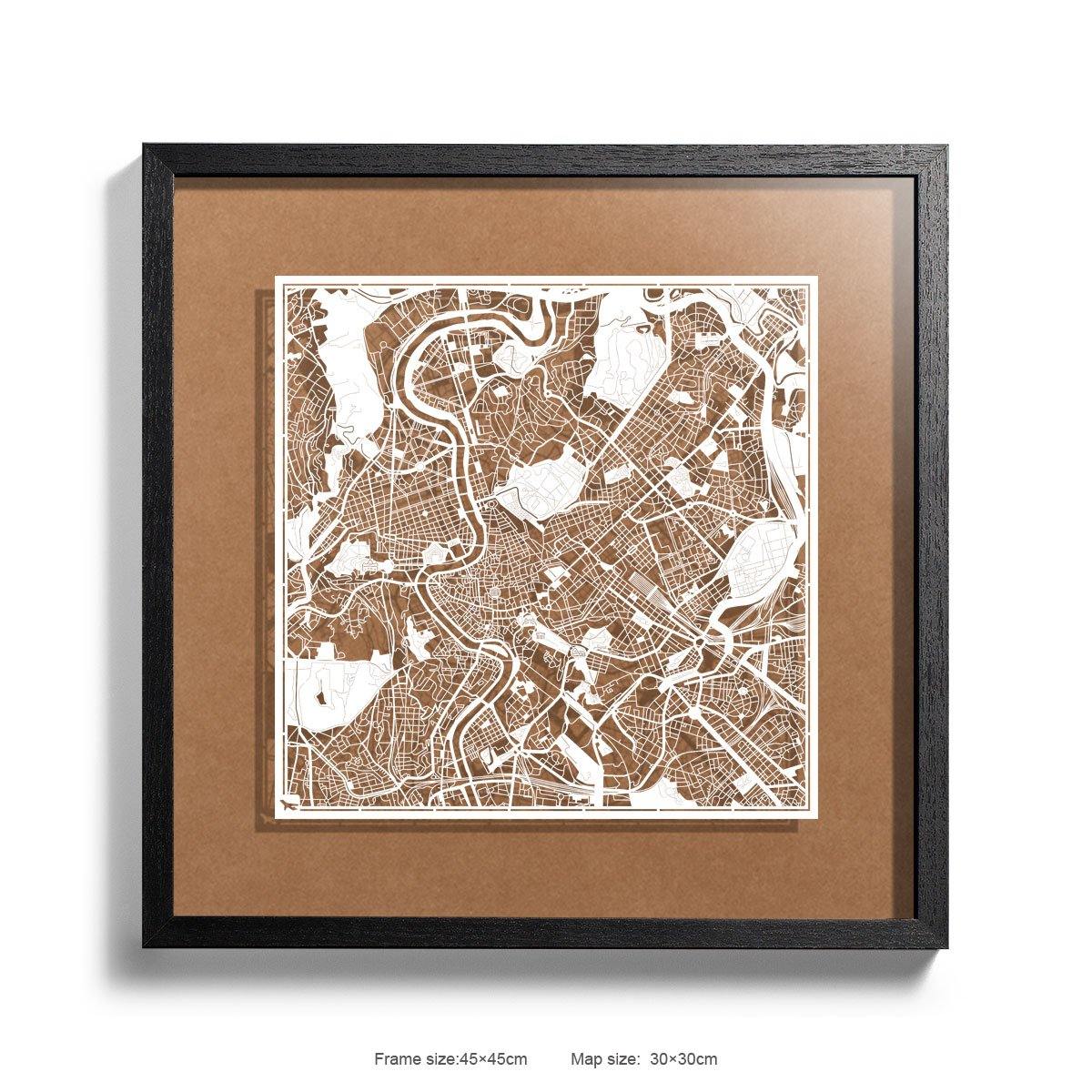 o3designstudio Paper cut maps framed  Rome Carft Background color Black frame map art 45MF3007BWn-9