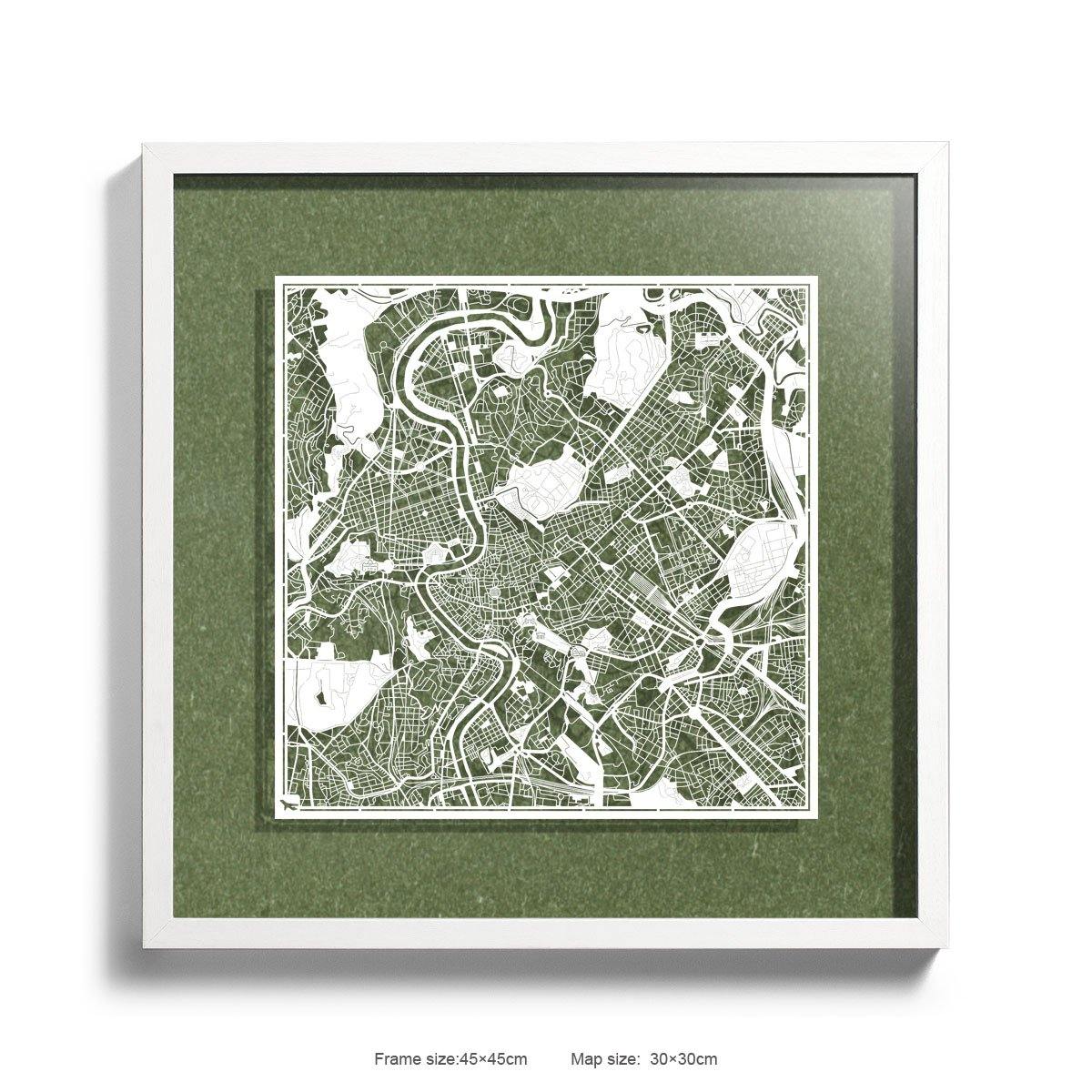 o3designstudio Paper cut maps framed  Rome Green Background color White frame map art 45MF3007WWn-13
