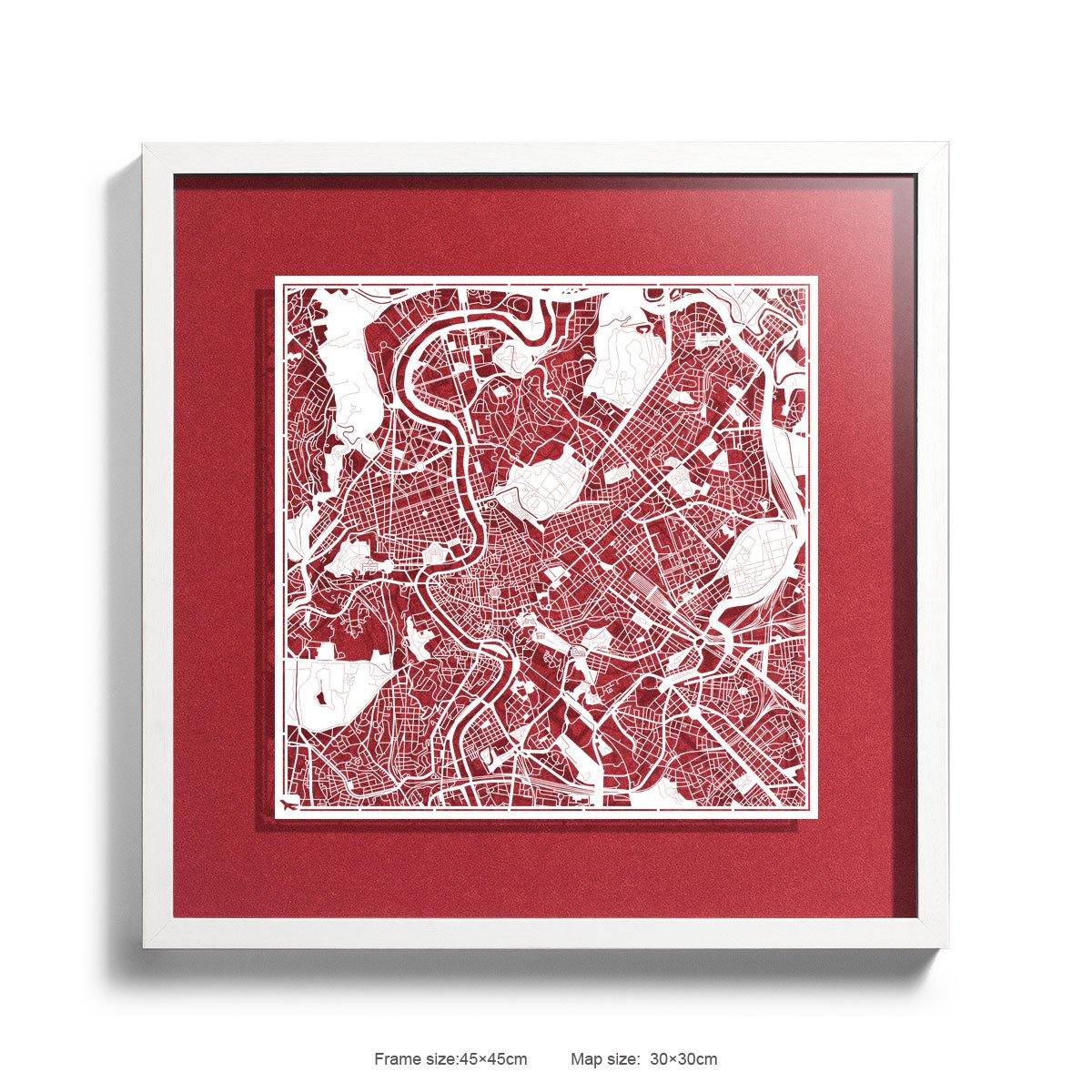 o3designstudio Paper cut maps framed  Rome Red Background color White frame map art 45MF3007WWn-2