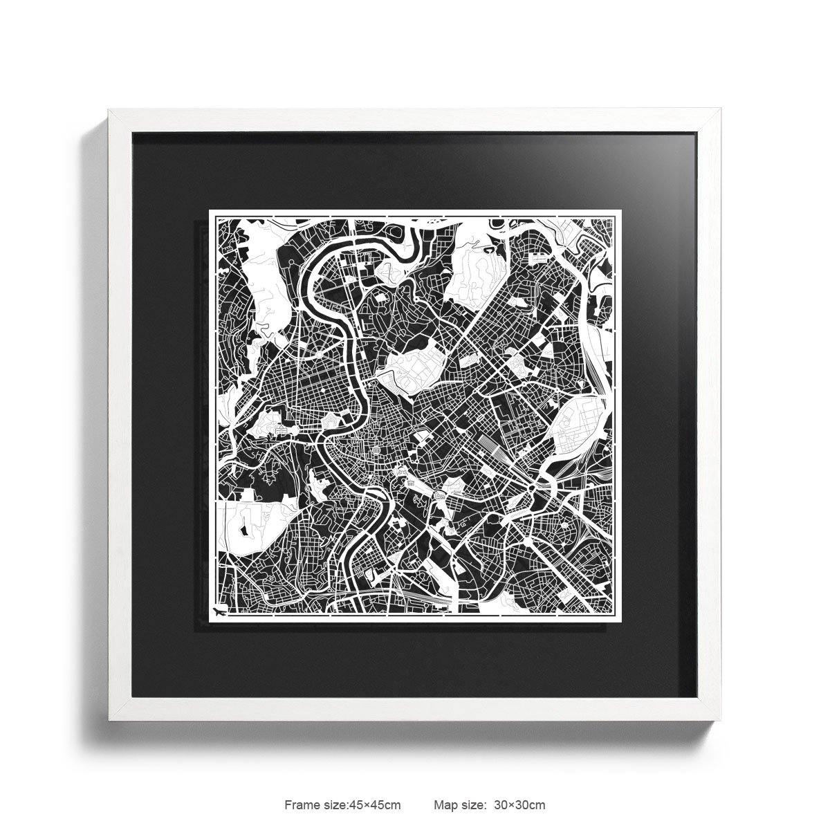 o3designstudio Paper cut maps framed  Rome Black Background color White frame map art 45MF3007WWn-7