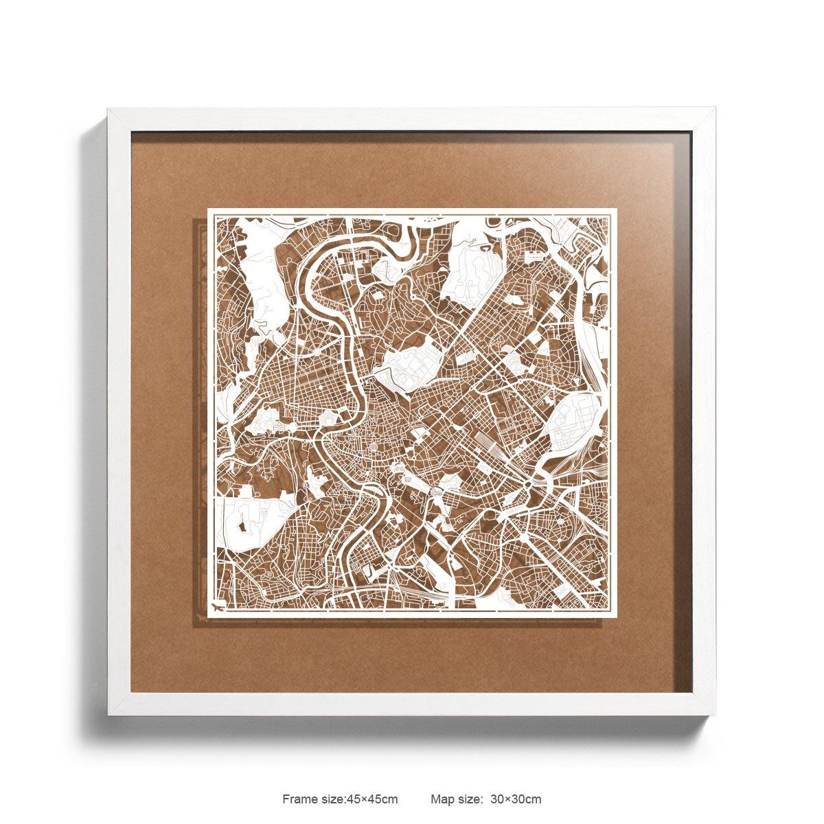 o3designstudio Paper cut maps framed  Rome Carft Background color White frame map art 45MF3007WWn-9