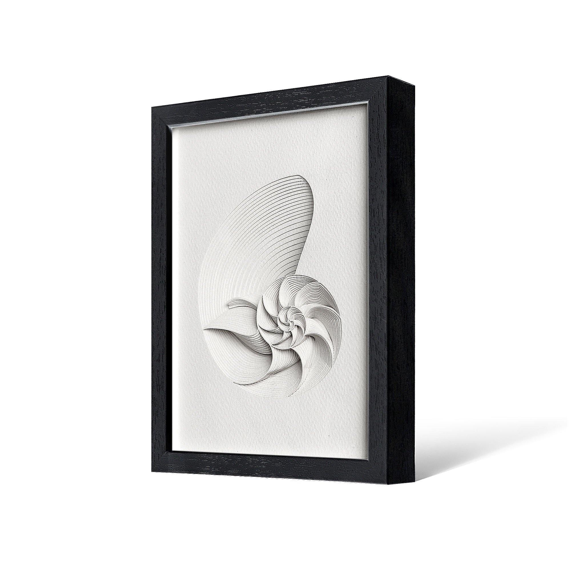 o3designstudio Nautilus Paper Art  IDEAL GIFTS A5 black framed side  PA3001
