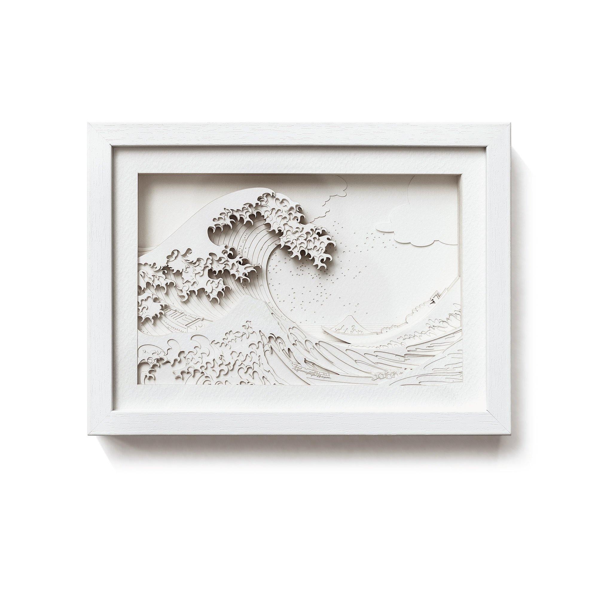 o3designstudio The Great Wave off Kanagawa Paper Art  IDEAL GIFTS A5 white framed mian PA3001