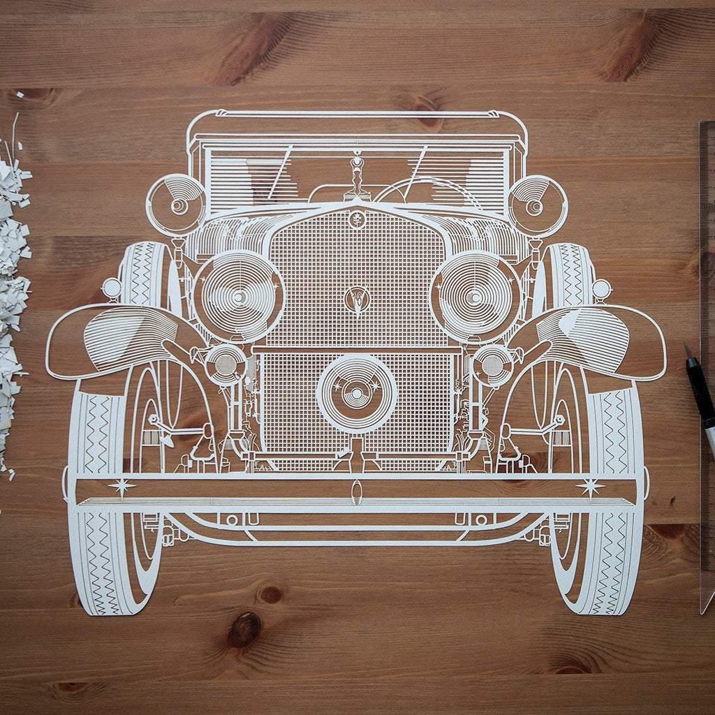 o3designstudio Paper-cut Antique Car 18 In. Framed, Paper Art 