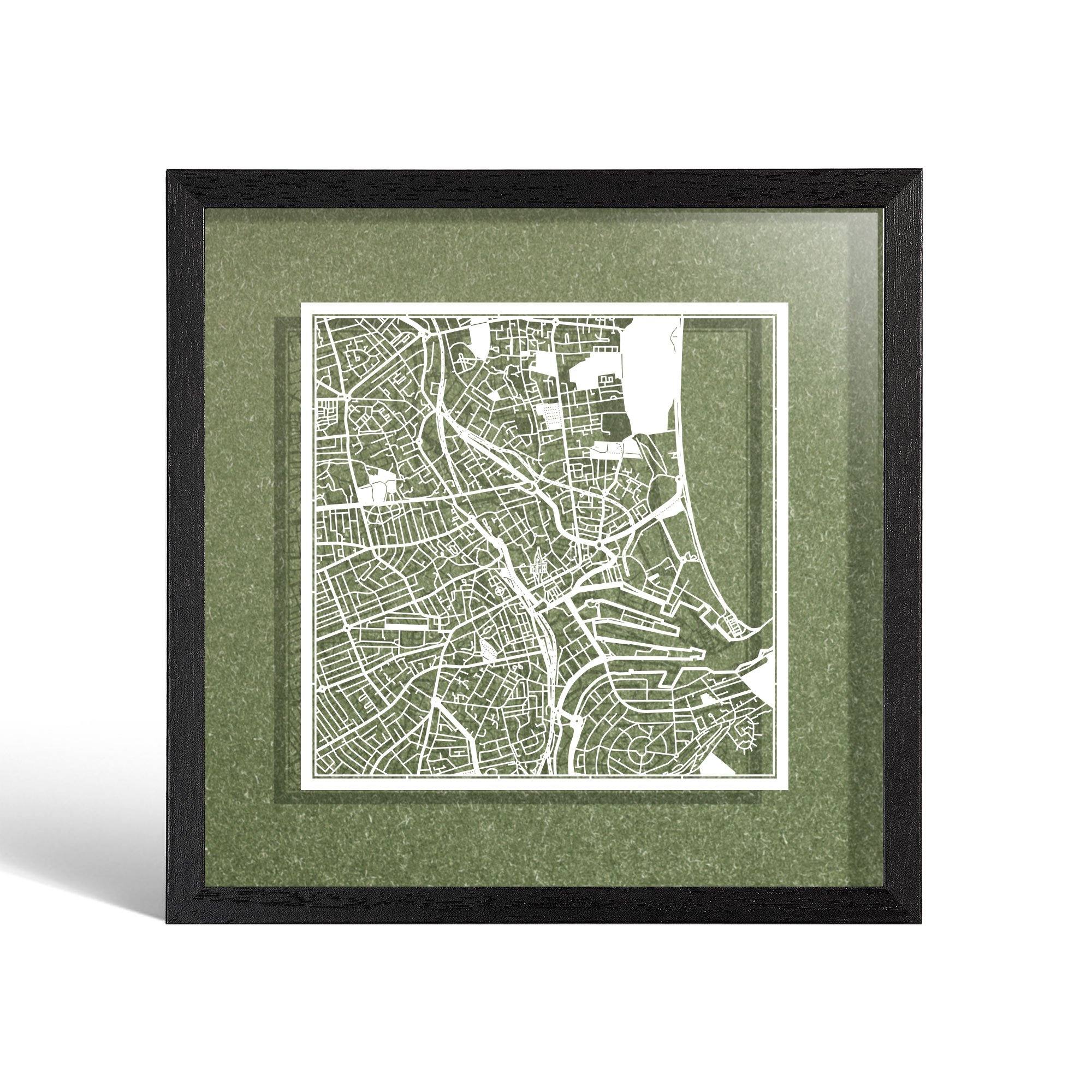 o3designstudio Aberdeen Paper cut map framed 9 inch White map Black frame map art 22MF3061BW