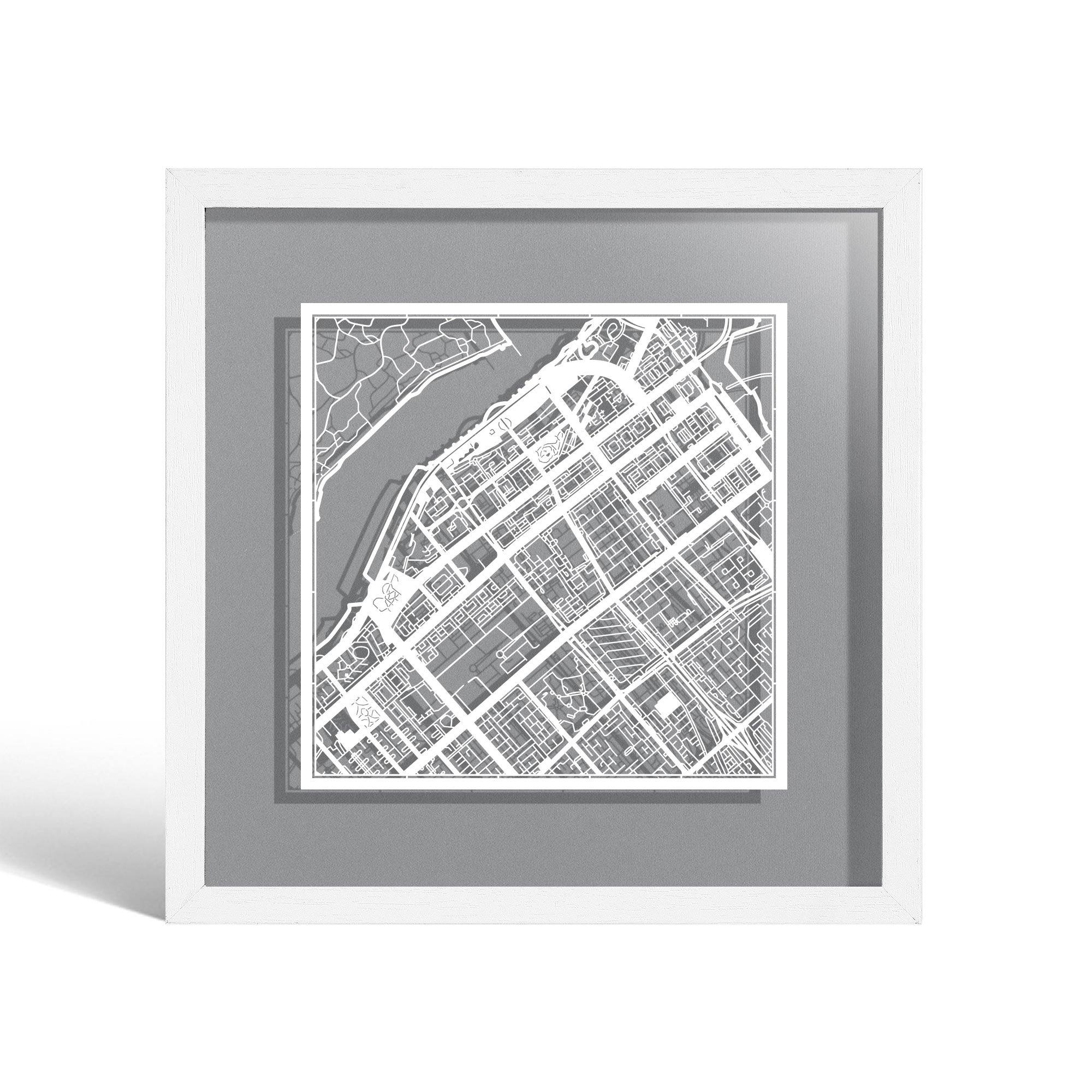 o3designstudio Abu Dhabi Paper cut map framed 9 inch White map White frame map art 22MF1019WW