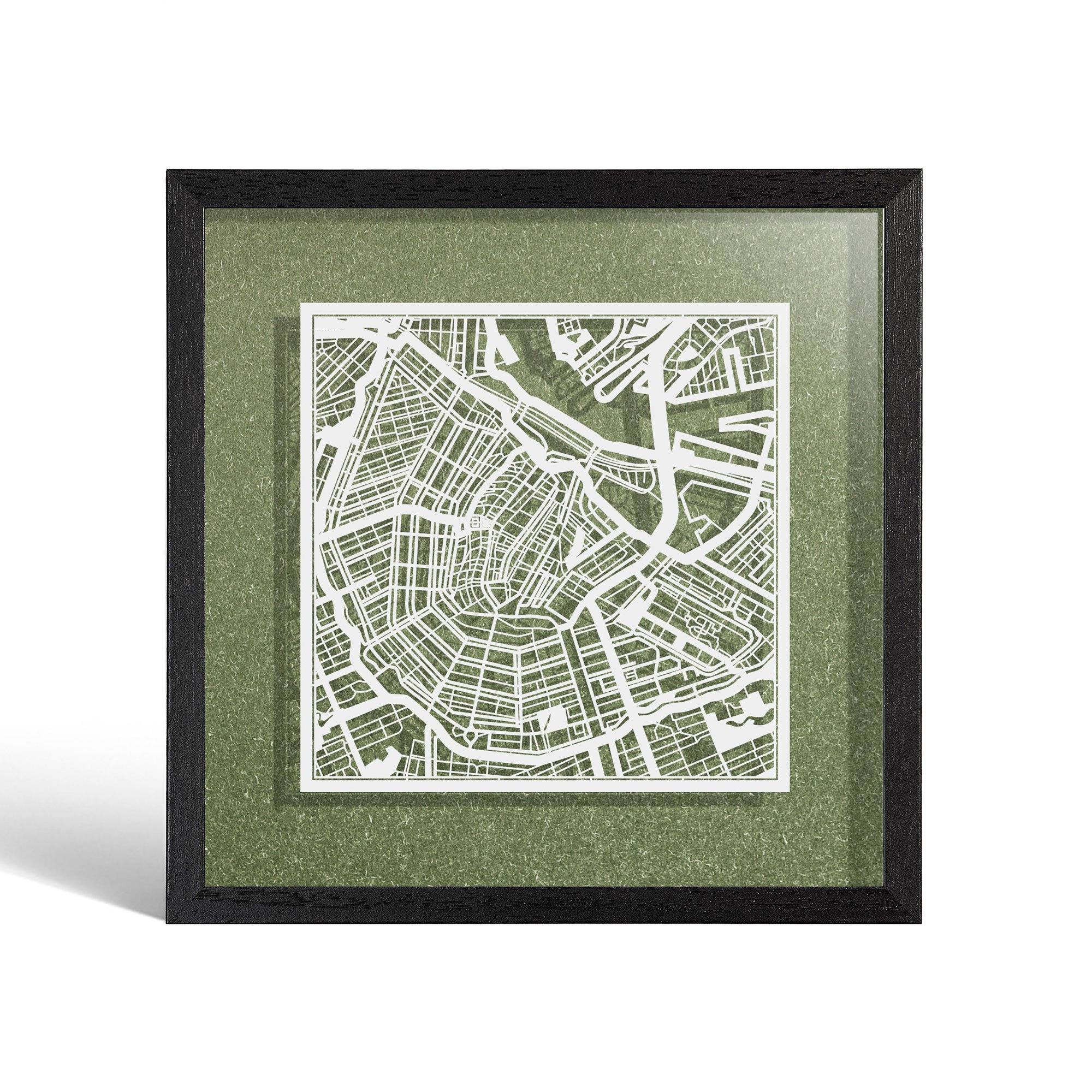 o3designstudio Amsterdam Paper cut map framed 9 inch White map Black frame map art 22MF3004BW
