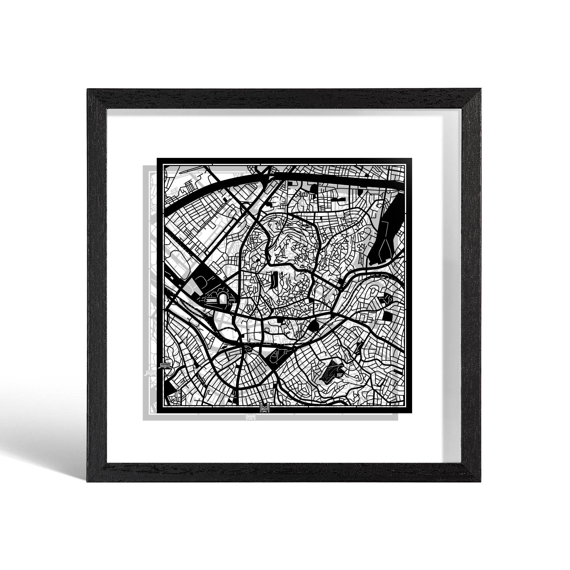 o3designstudio Ankara Paper cut map framed 9 inch Black map Black frame map art 22MF1039BB