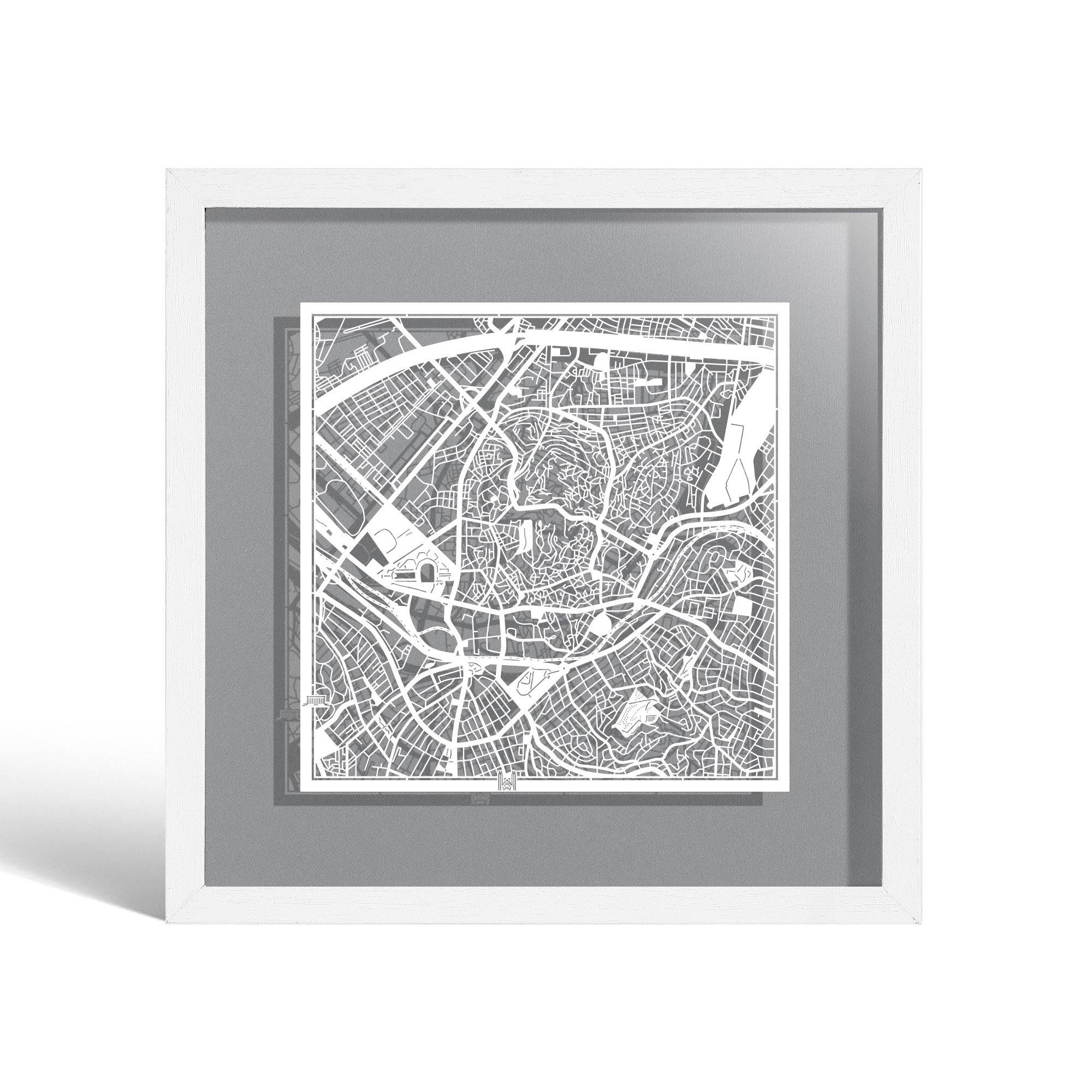 o3designstudio Ankara Paper cut map framed 9 inch White map White frame map art 22MF1039WW