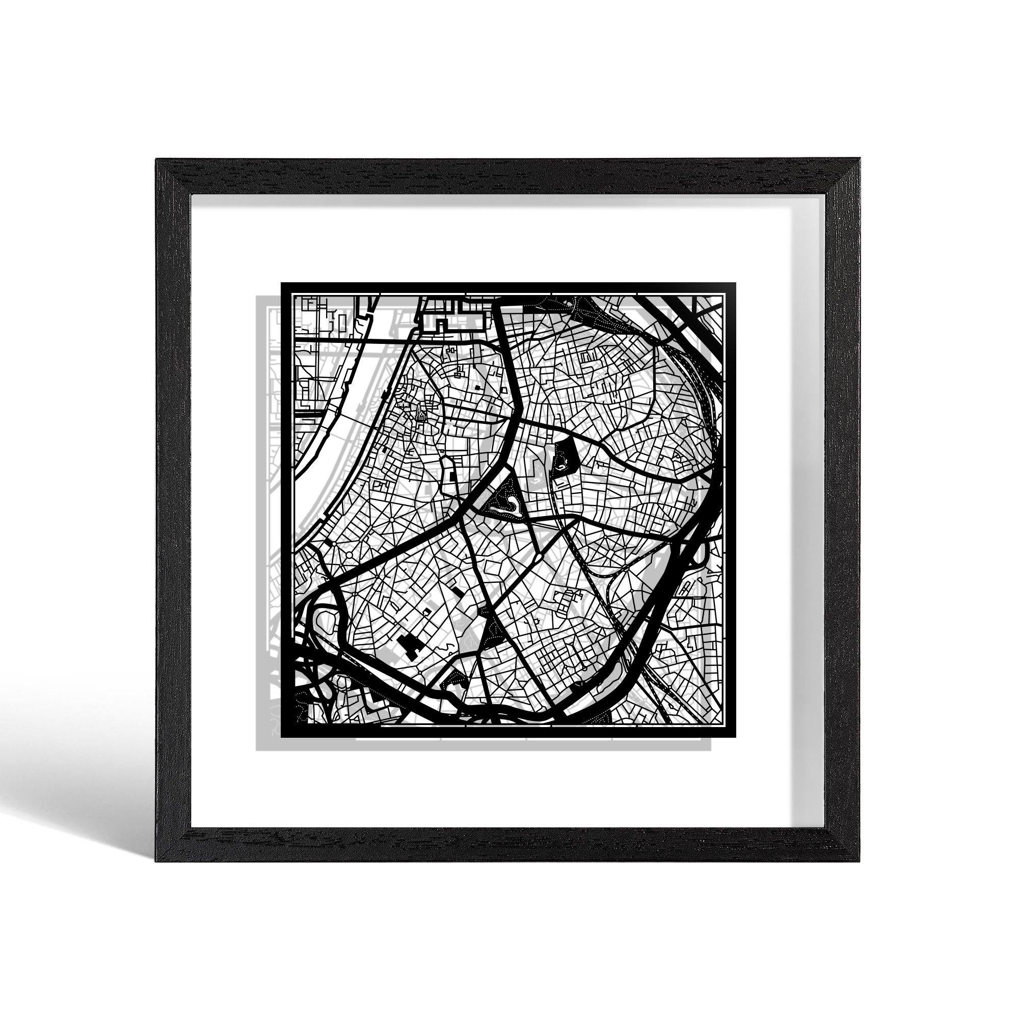 o3designstudio Antwerp Paper cut map framed 9 inch Black map Black frame map art 22MF3056BB