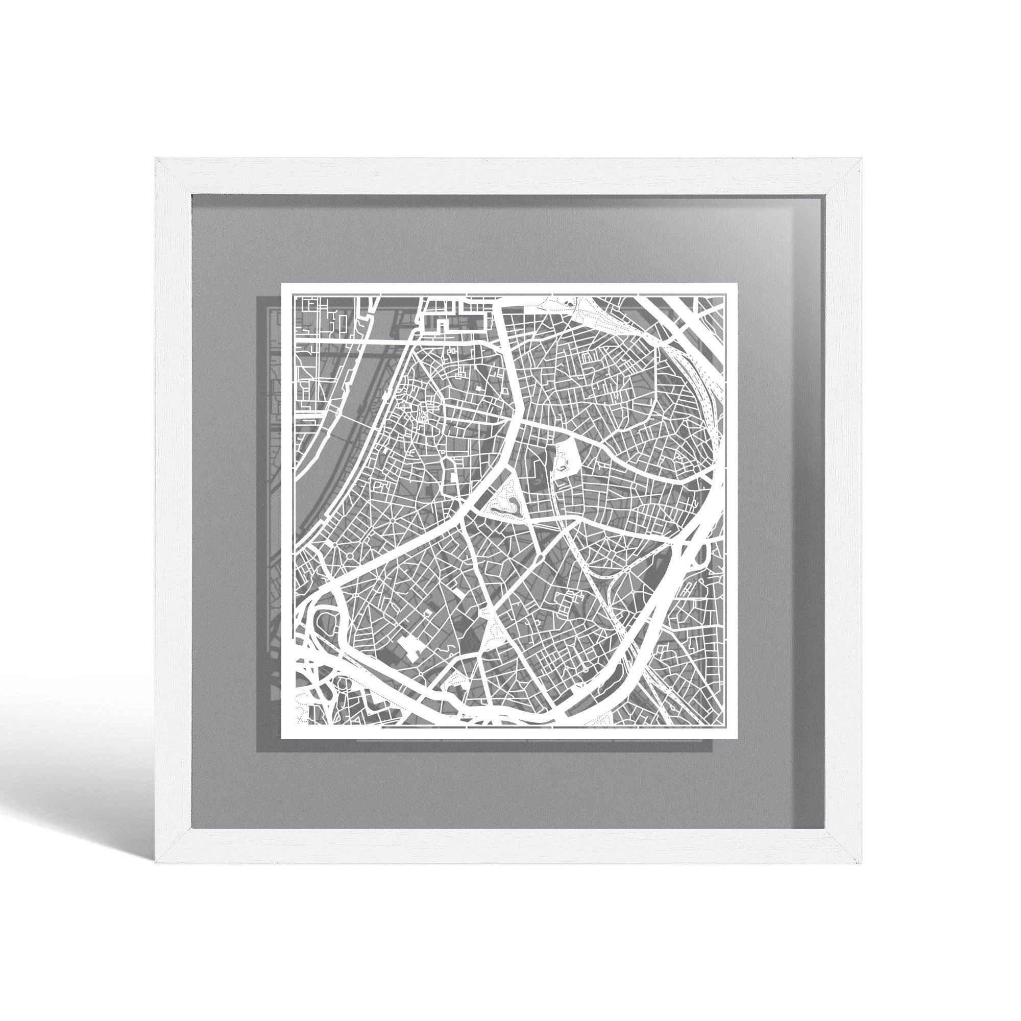 o3designstudio Antwerp Paper cut map framed 9 inch White map White frame map art 22MF3056WW
