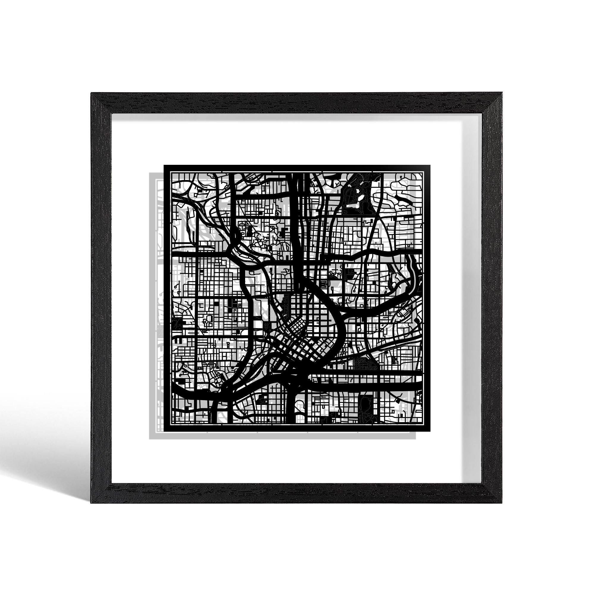 o3designstudio Atlanta Paper cut map framed 9 inch Black map Black frame map art 22MF2021BB