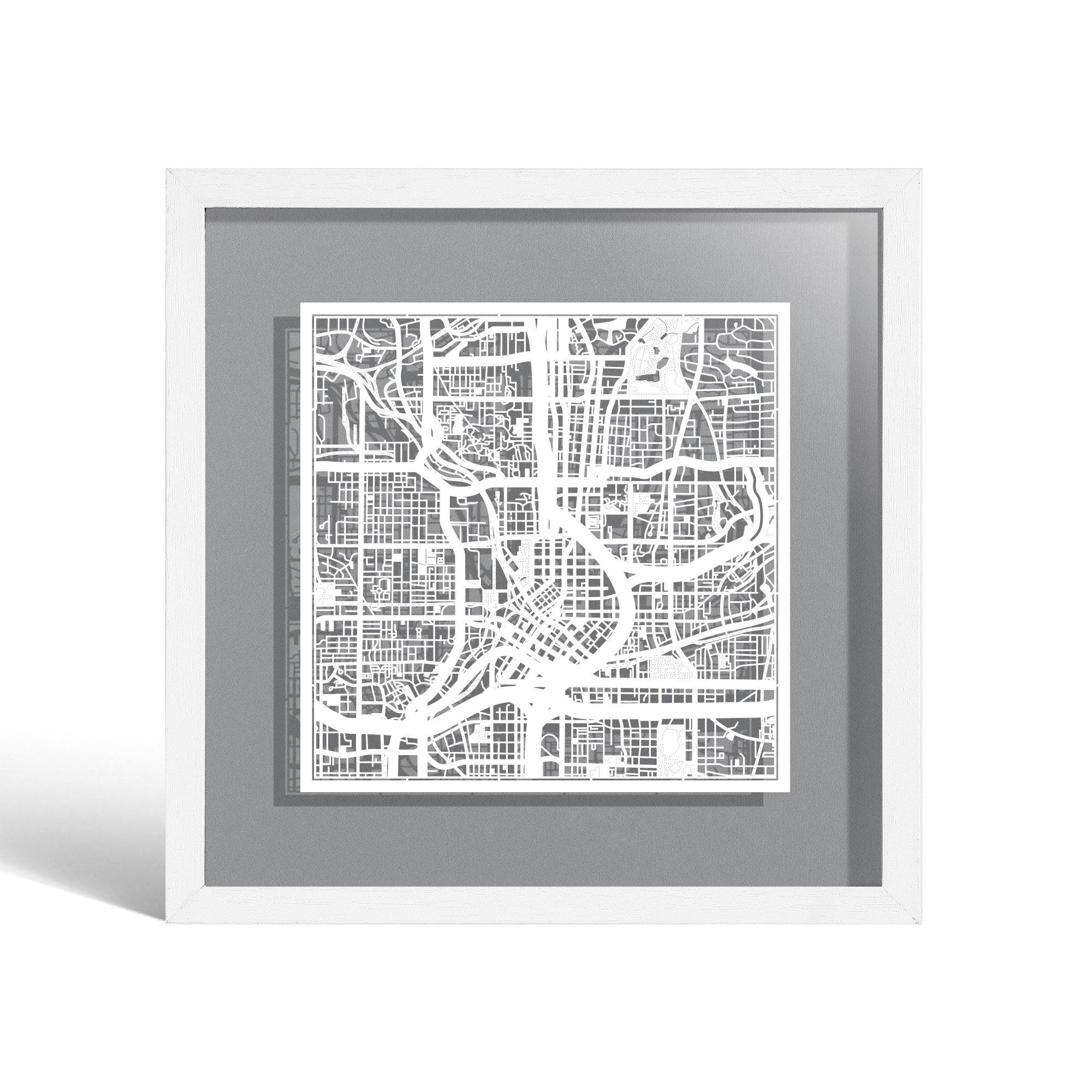 o3designstudio Atlanta Paper cut map framed 9 inch White map White frame map art 22MF2021WW