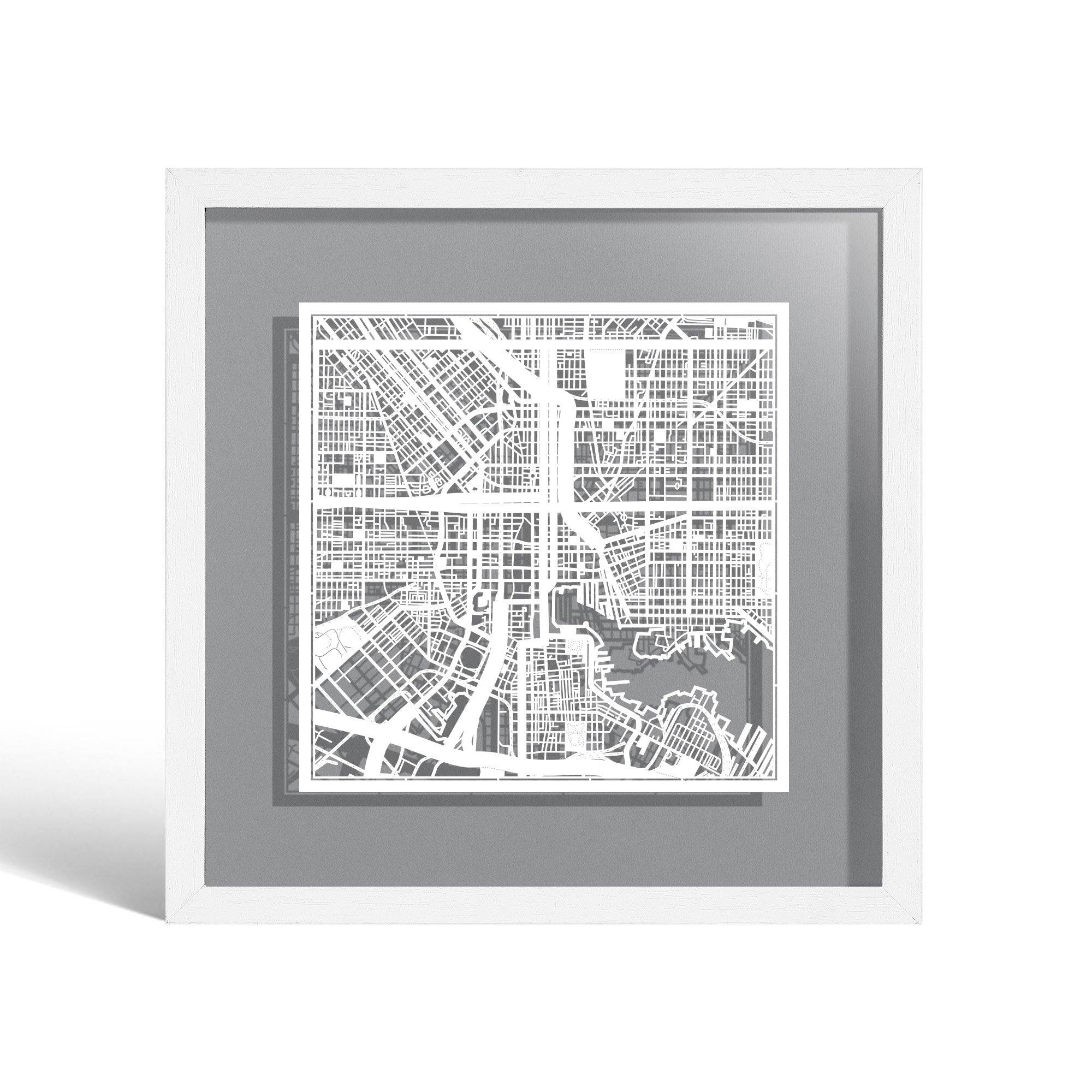o3designstudio Baltimore Paper cut map framed 9 inch White map White frame map art 22MF2025WW