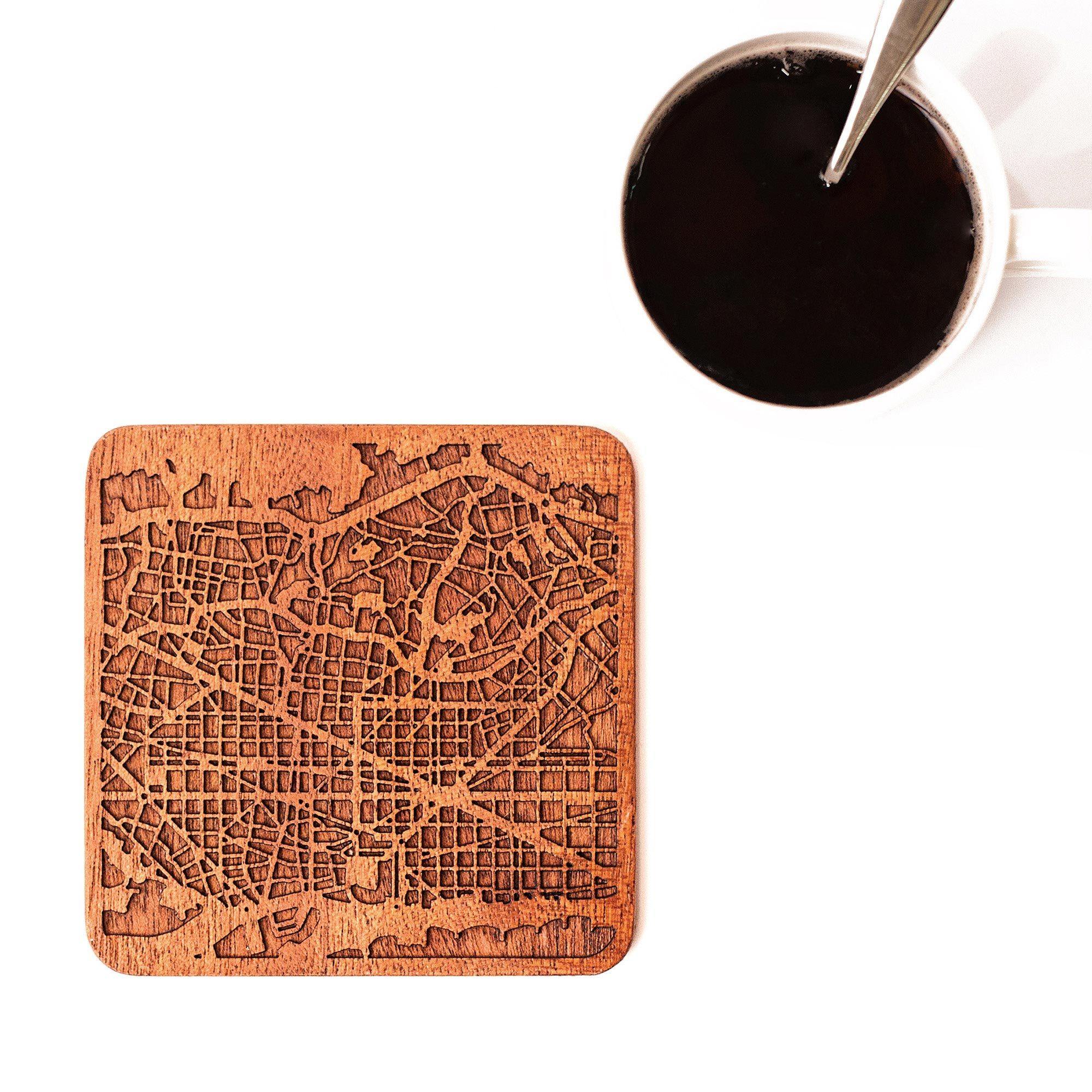 o3designstudio Barcelona Wooden Map coasters city map craft MC3005-1