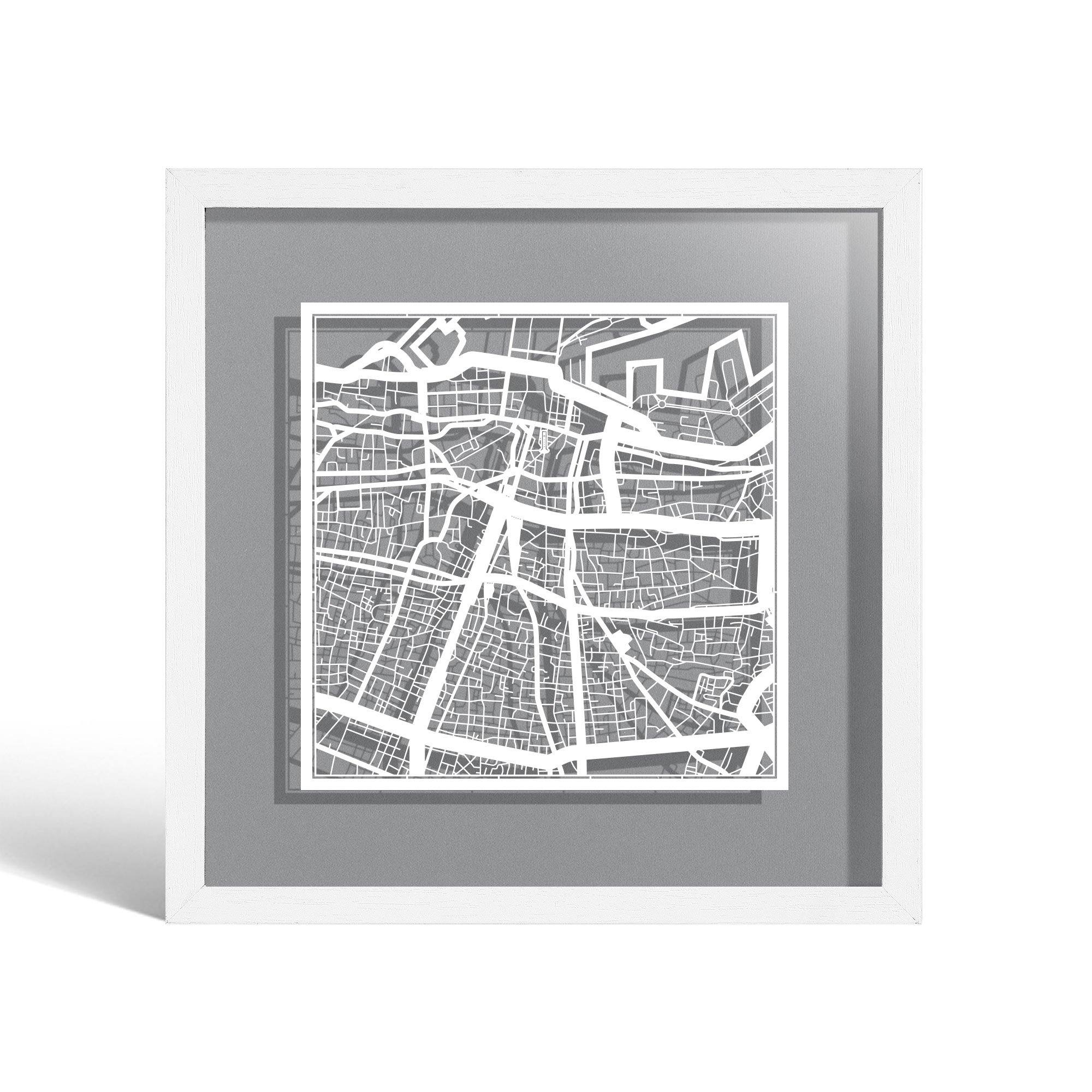 o3designstudio Beirut Paper cut map framed 9 inch White map White frame map art 22MF1026WW