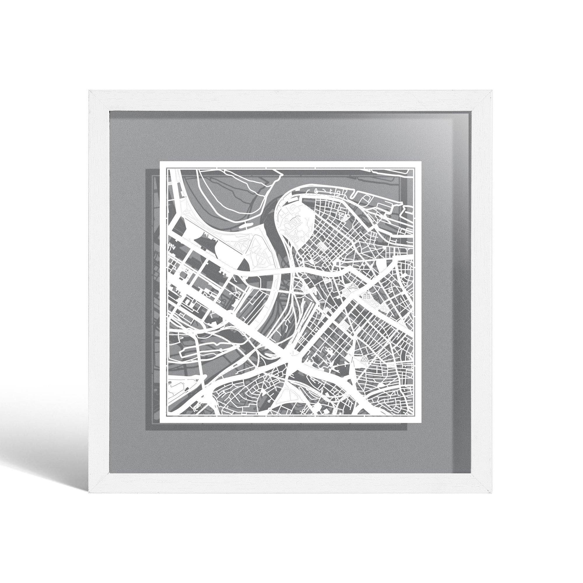 o3designstudio Belgrade Paper cut map framed 9 inch White map White frame map art 22MF3023WW