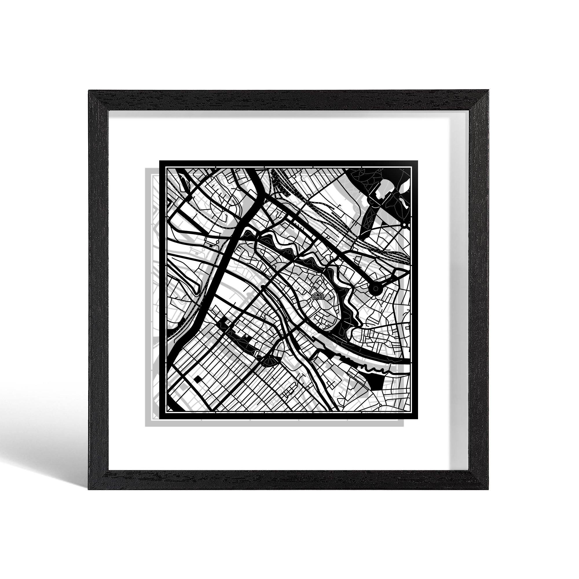 o3designstudio Bremen Paper cut map framed 9 inch Black map Black frame map art 22MF3027BB