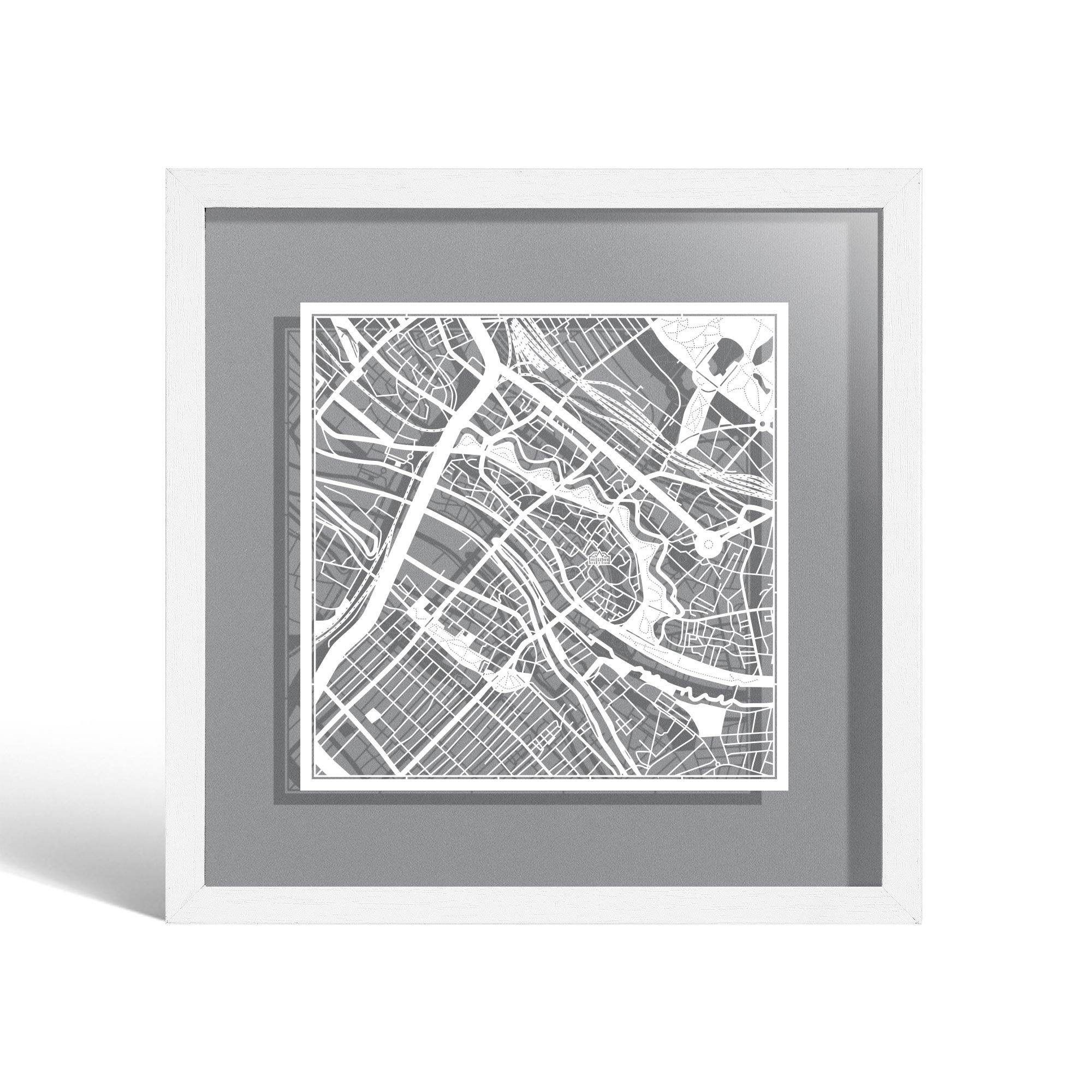 o3designstudio Bremen Paper cut map framed 9 inch White map White frame map art 22MF3027WW