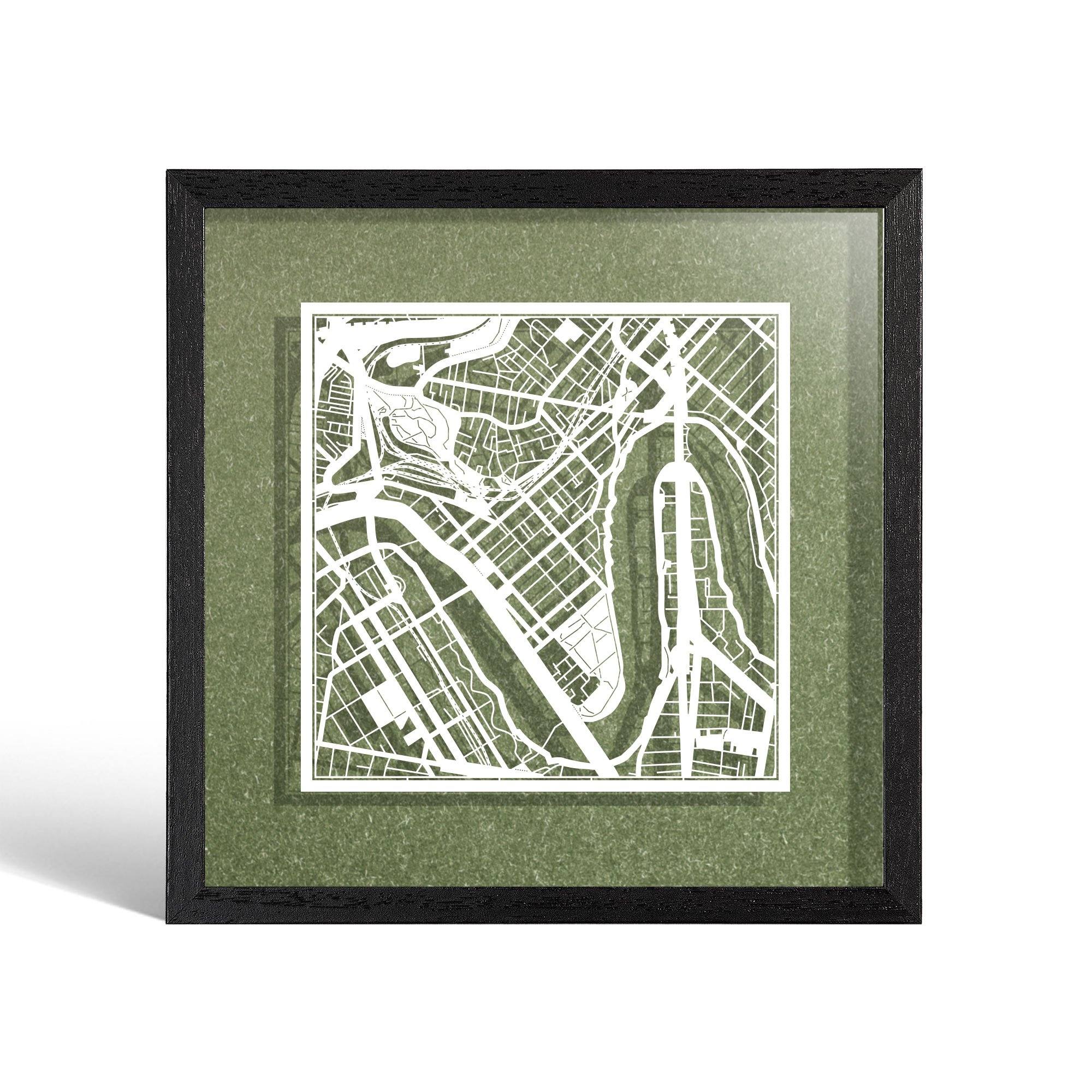 o3designstudio Brisbane Paper cut map framed 9 inch White map Black frame map art 22MF1014BW